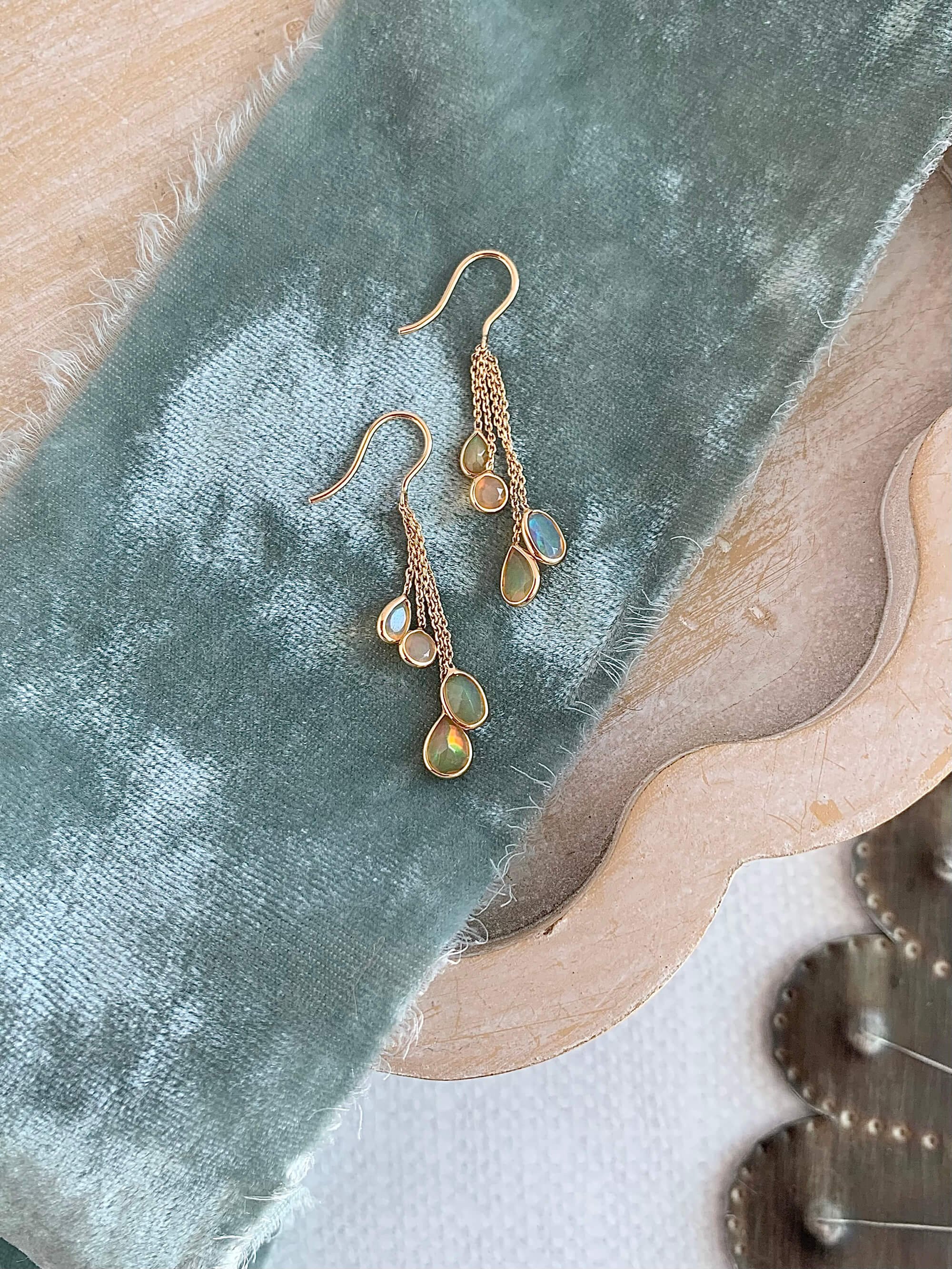 Gleaming Ethiopian Opal 14k Yellow Gold Drop Earrings