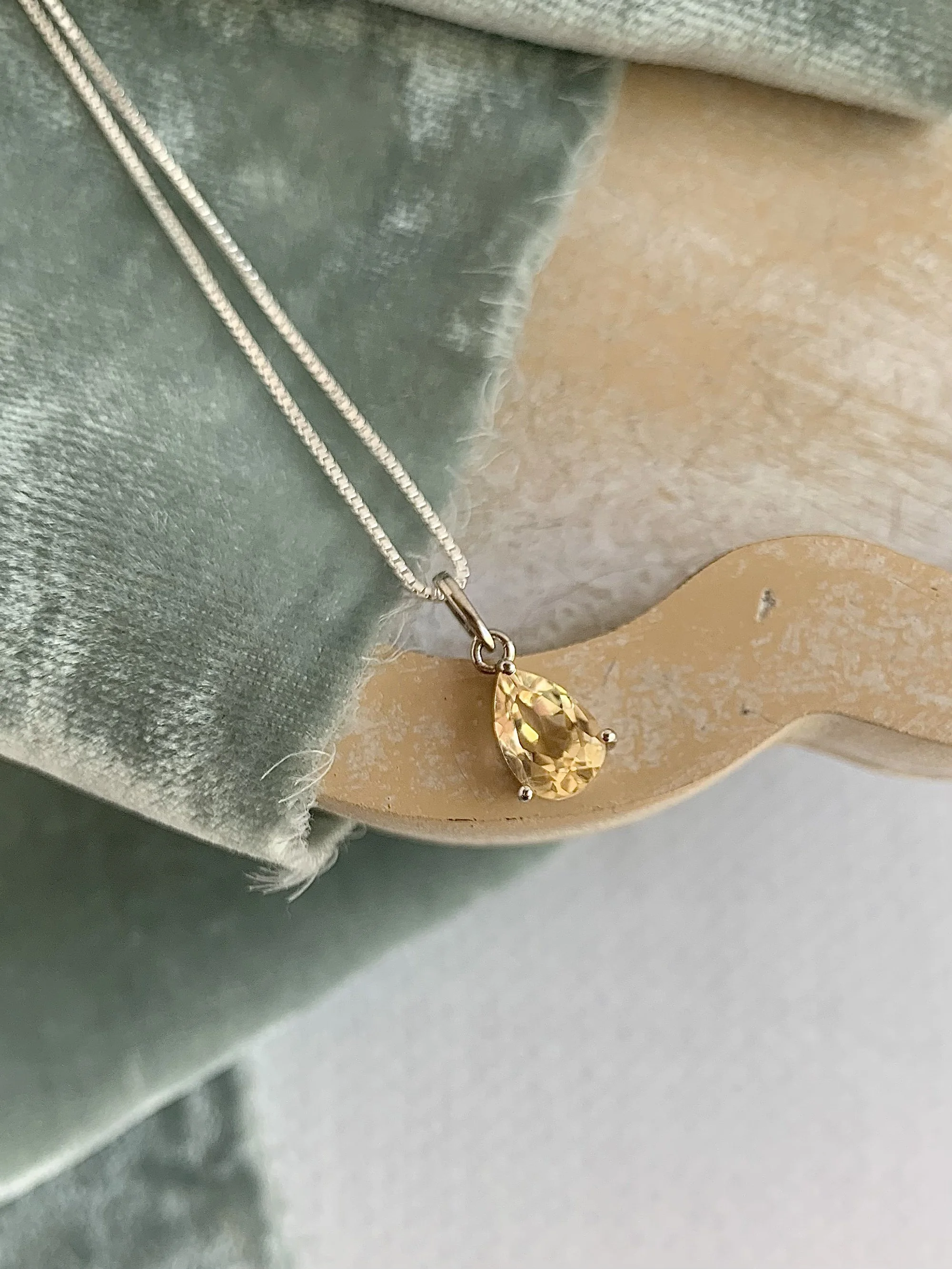 Pear Cut Citrine Silver Necklace