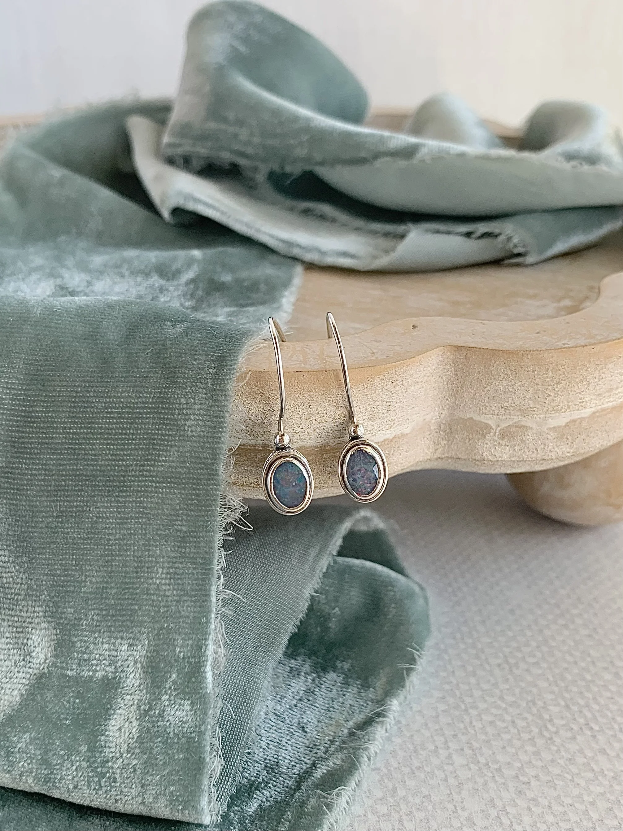 Petite Natural Australian Opal Silver Earrings