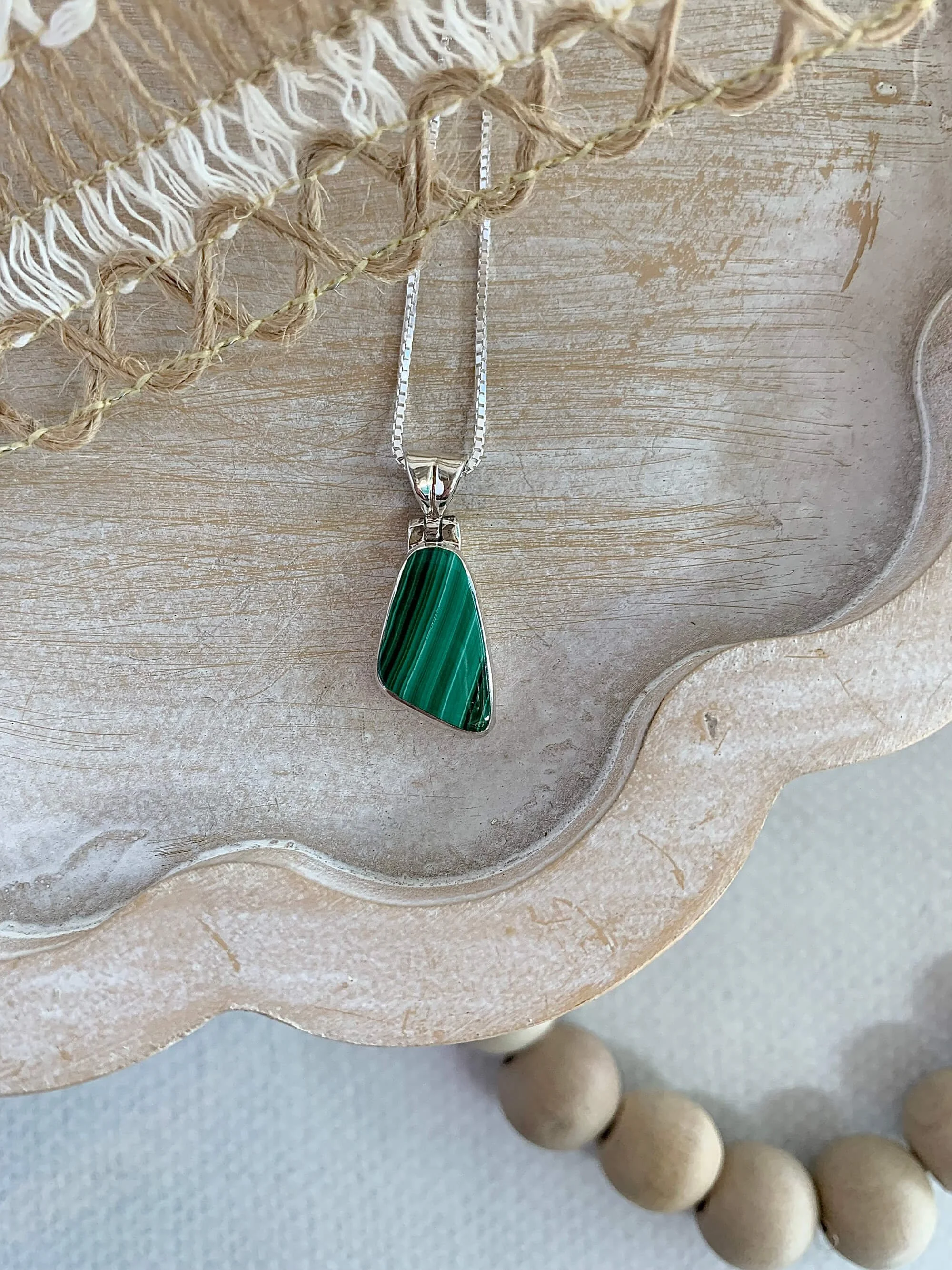 Blades of Grass Malachite Silver Necklace