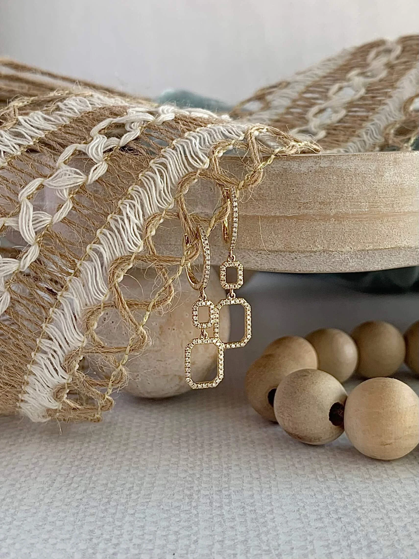 Diamond Frame 14k Yellow Gold Huggie Earrings