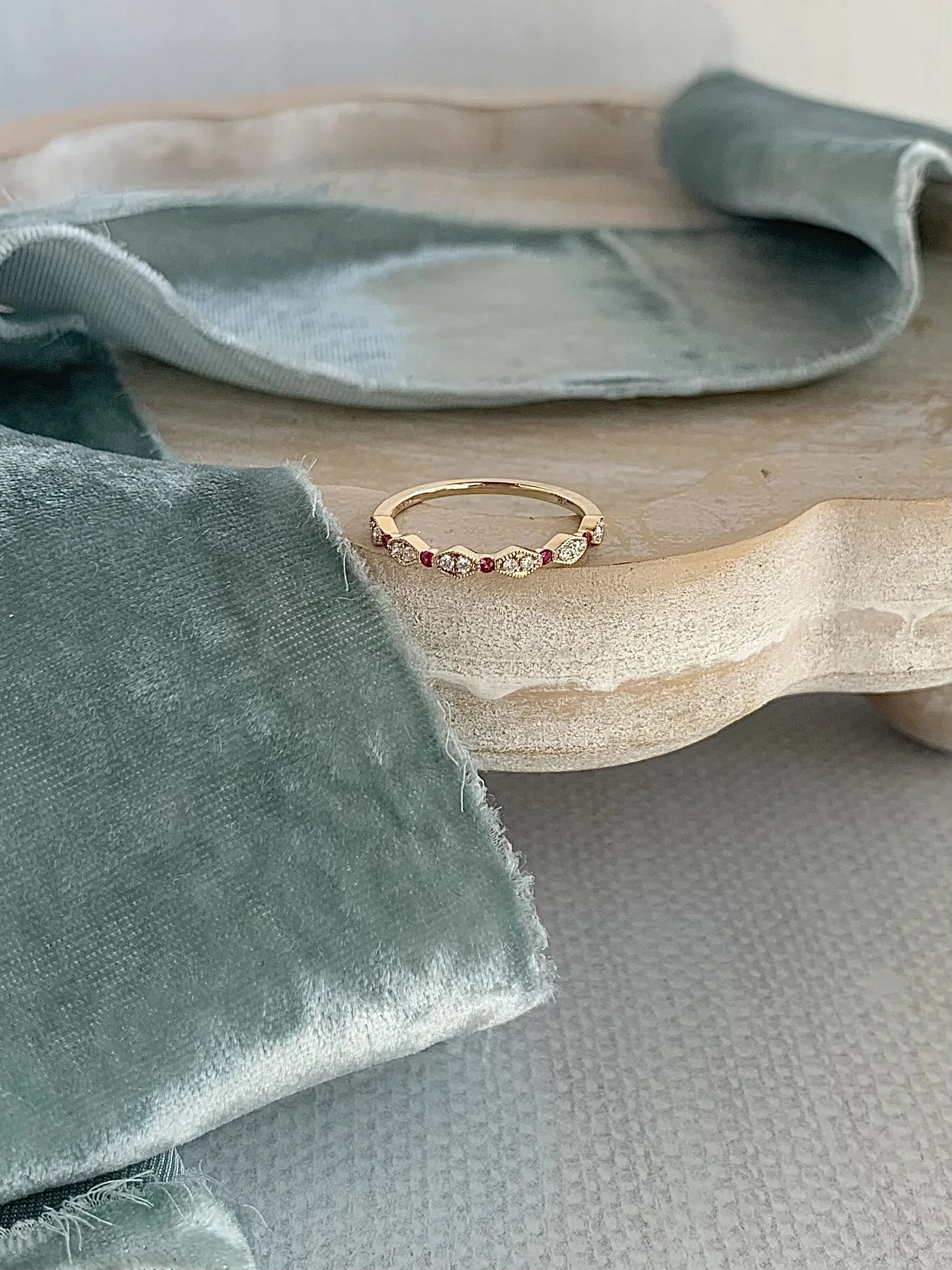 Alternating Ruby Diamond 14k Yellow Gold Ring