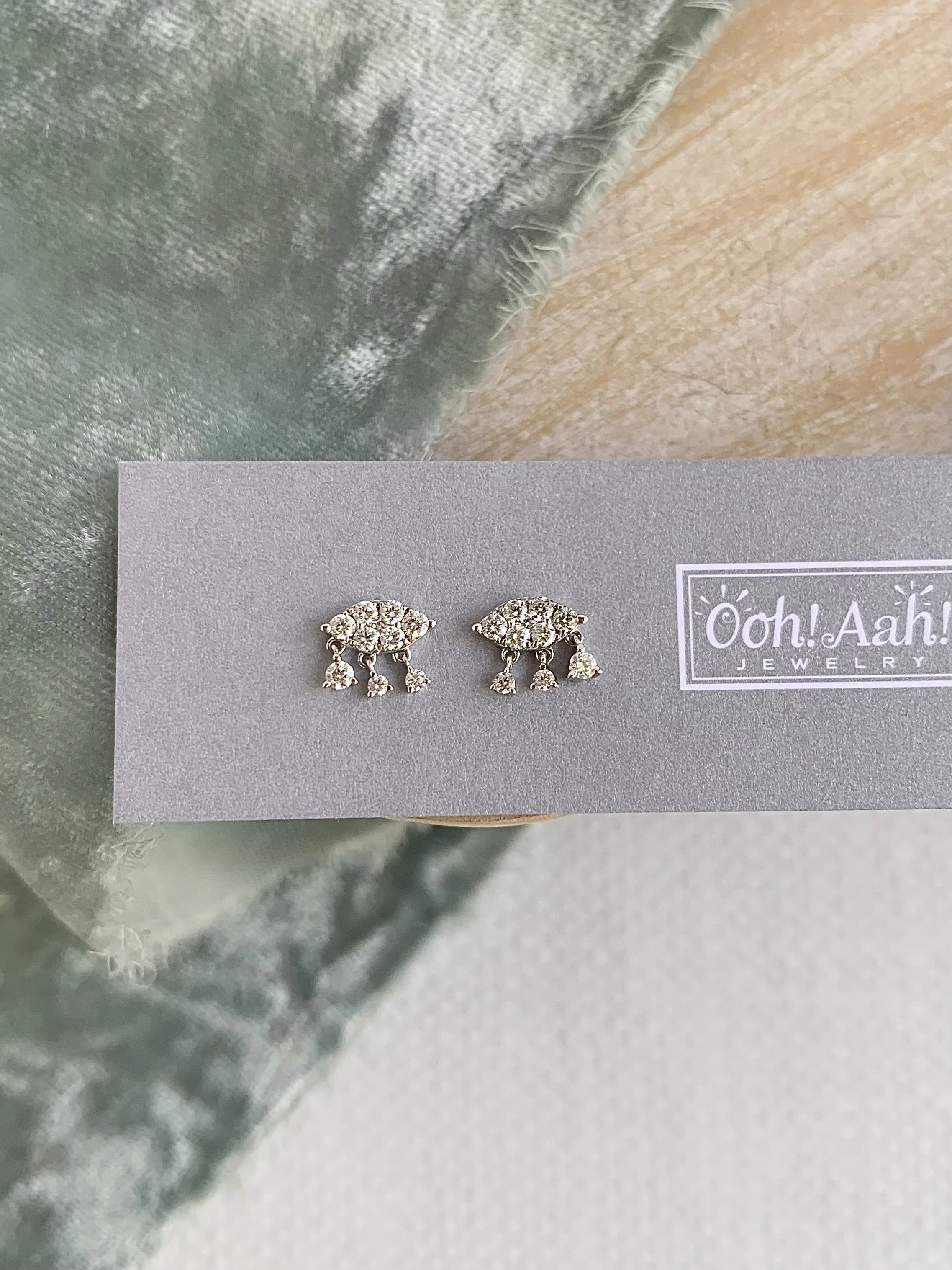 Diamond Rain Cloud 14k White Gold Stud Earrings