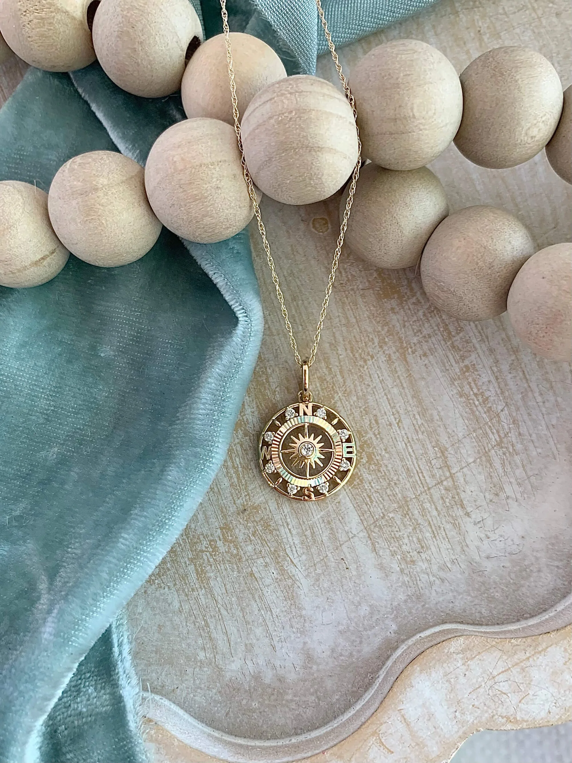 Compass Diamond 14k Yellow Gold Necklace