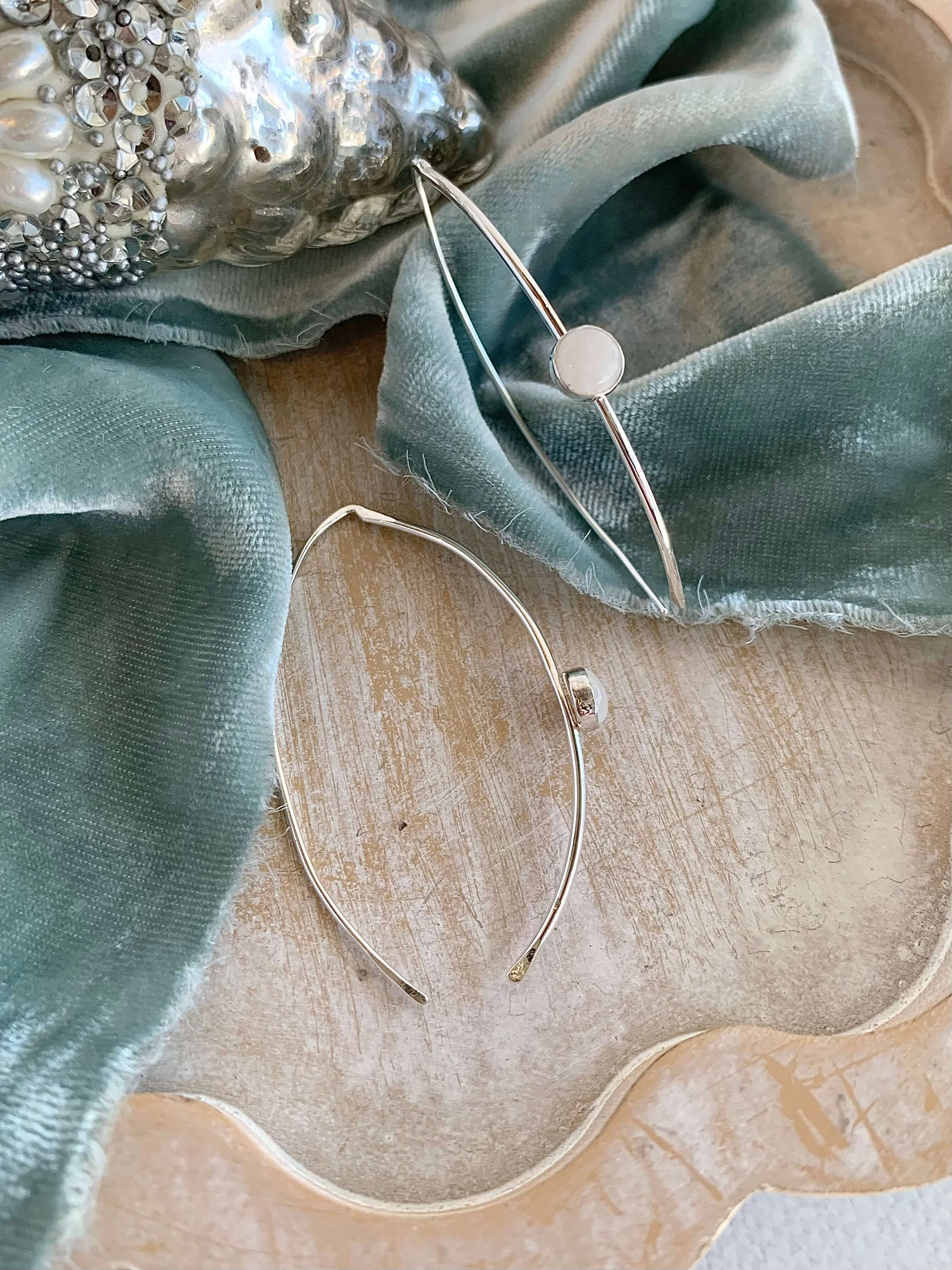 Sleek Moonstone Bar Silver Earrings