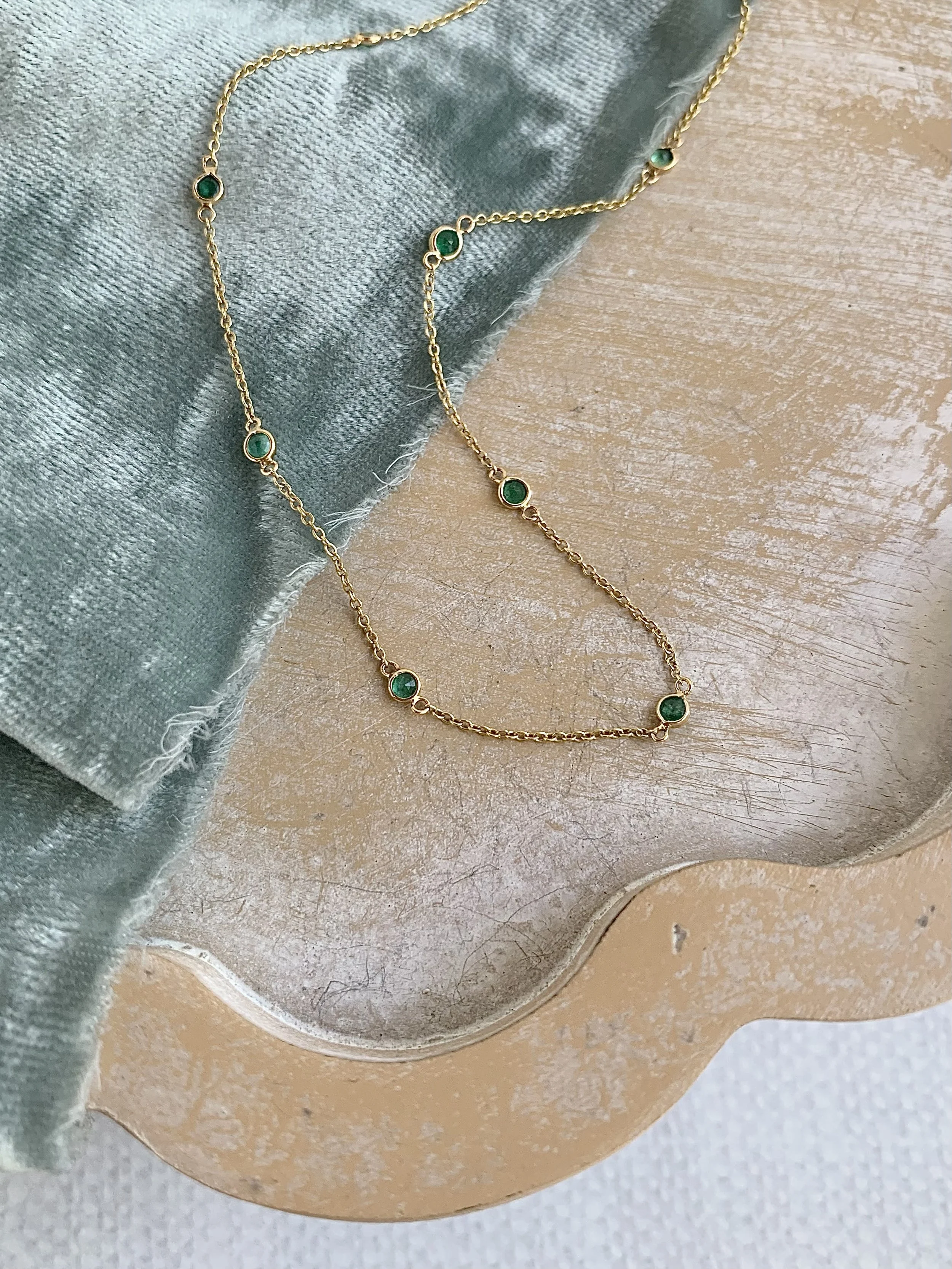 Petite Emerald Stations 18k Yellow Gold Necklace