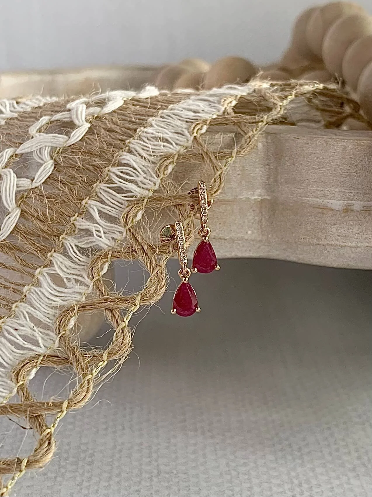 Ruby Diamond Bar 14k Yellow Gold Post Earrings
