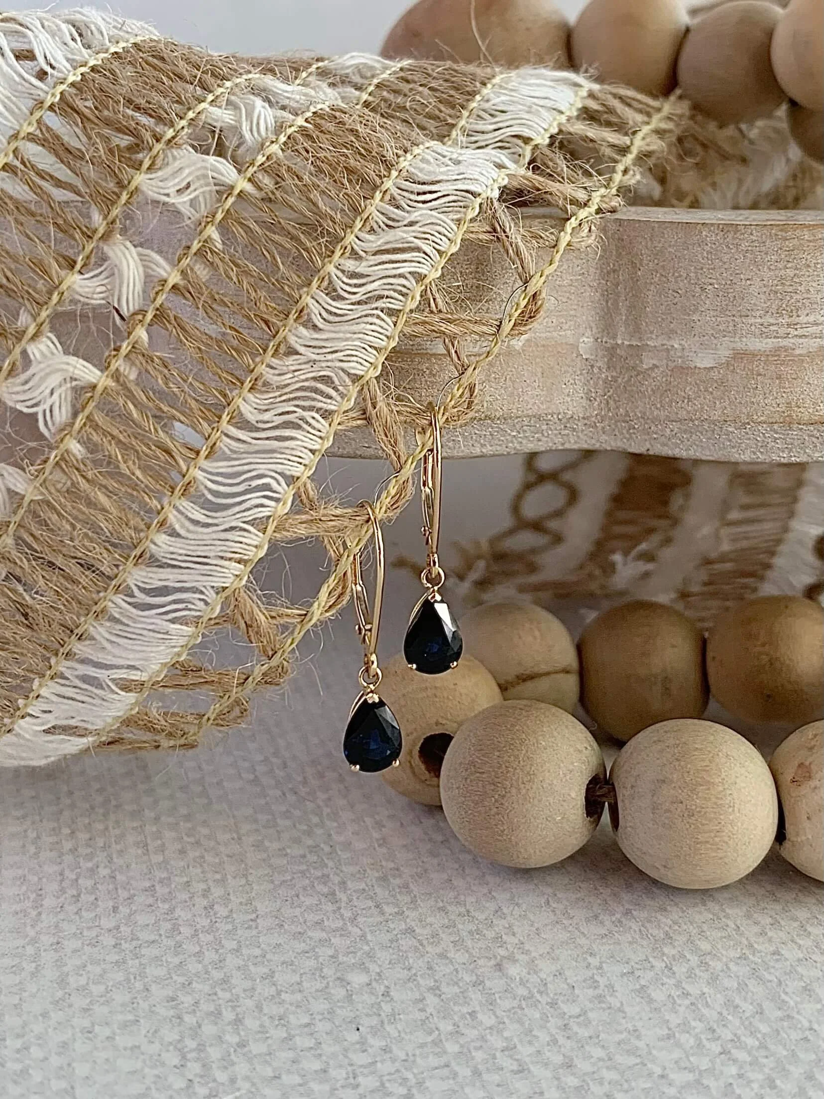 Regal Dark Blue Sapphire 14k Yellow Gold Earrings