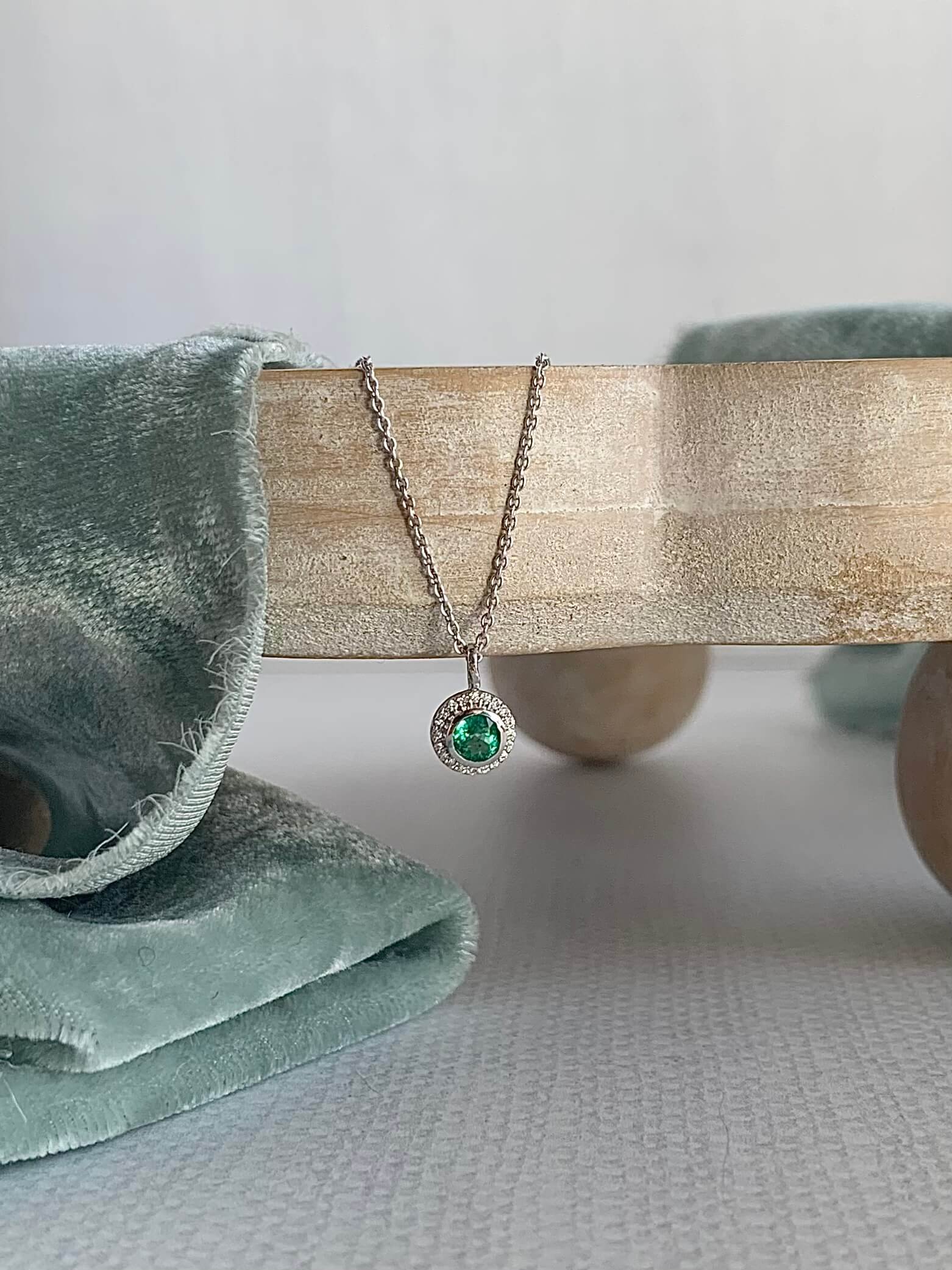 Classic Emerald Diamond 14k White Gold Necklace