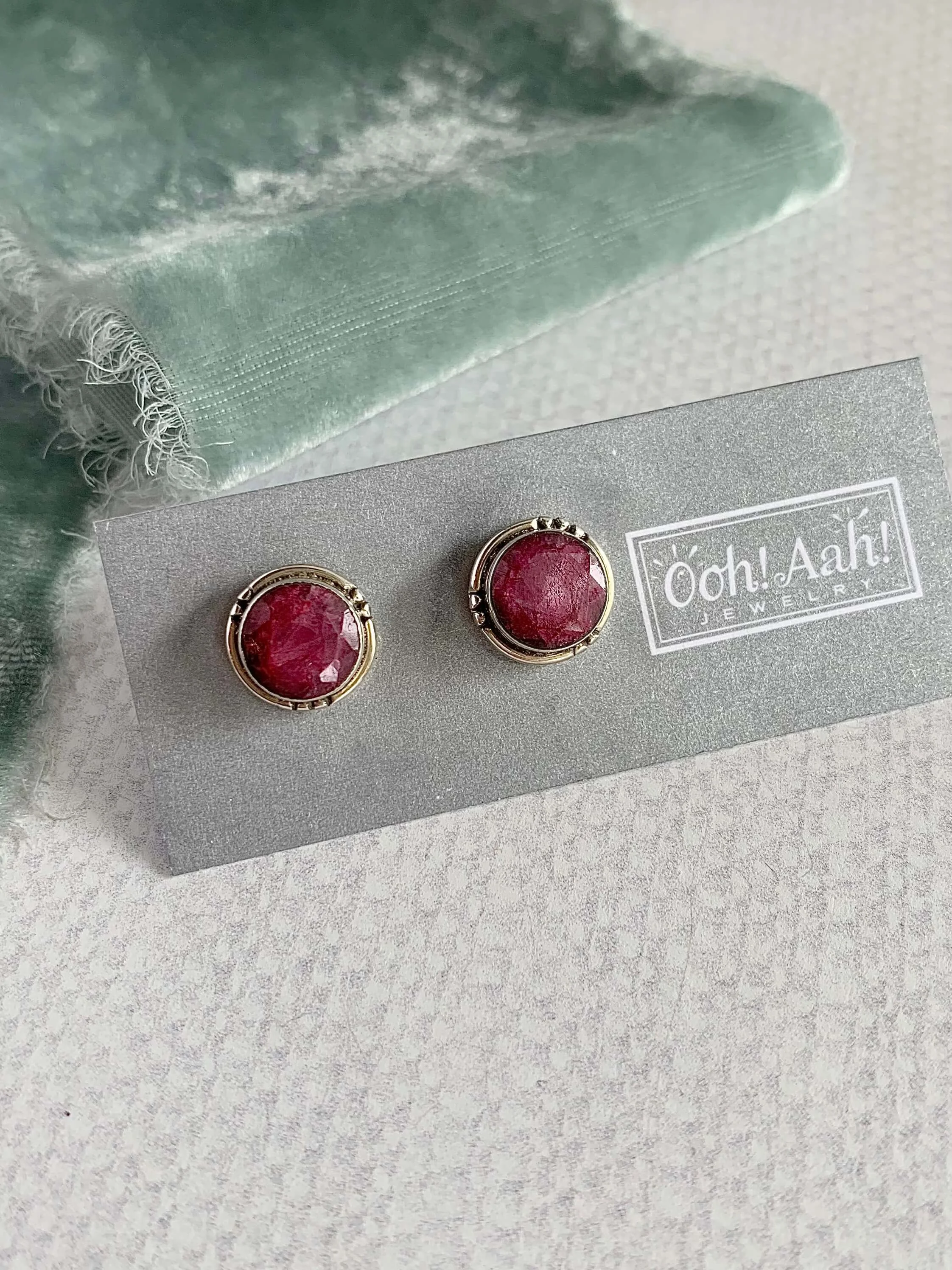 Rough Ruby Silver Stud Earrings
