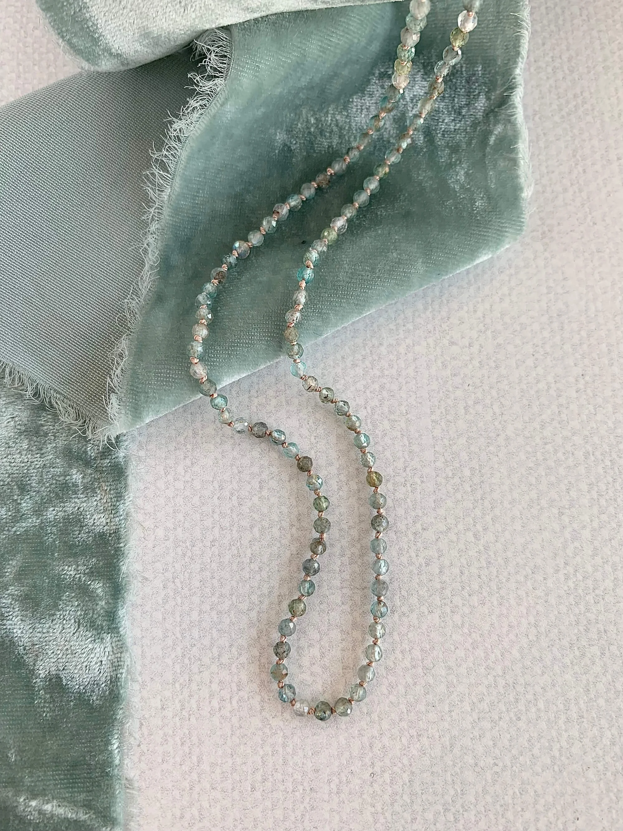 Hand-Knotted Aquamarine Silver Strand