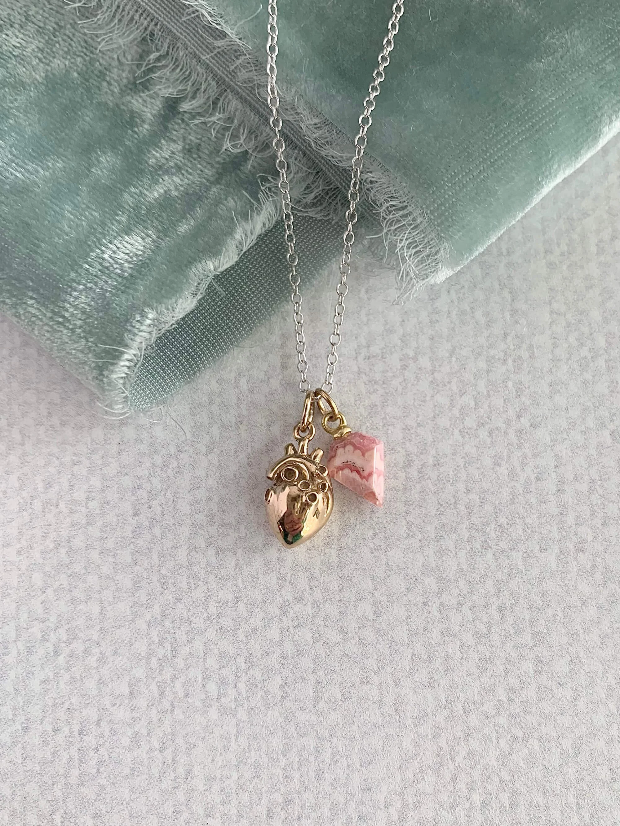 A Mothers Heart Rhodochrosite Mixed Metal Necklace