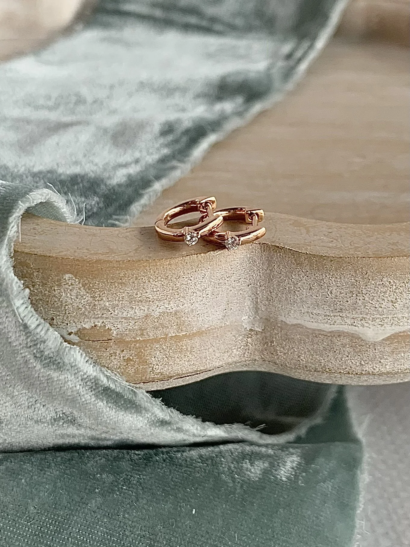 Single Diamond 14k Rose Gold Huggie Earrings