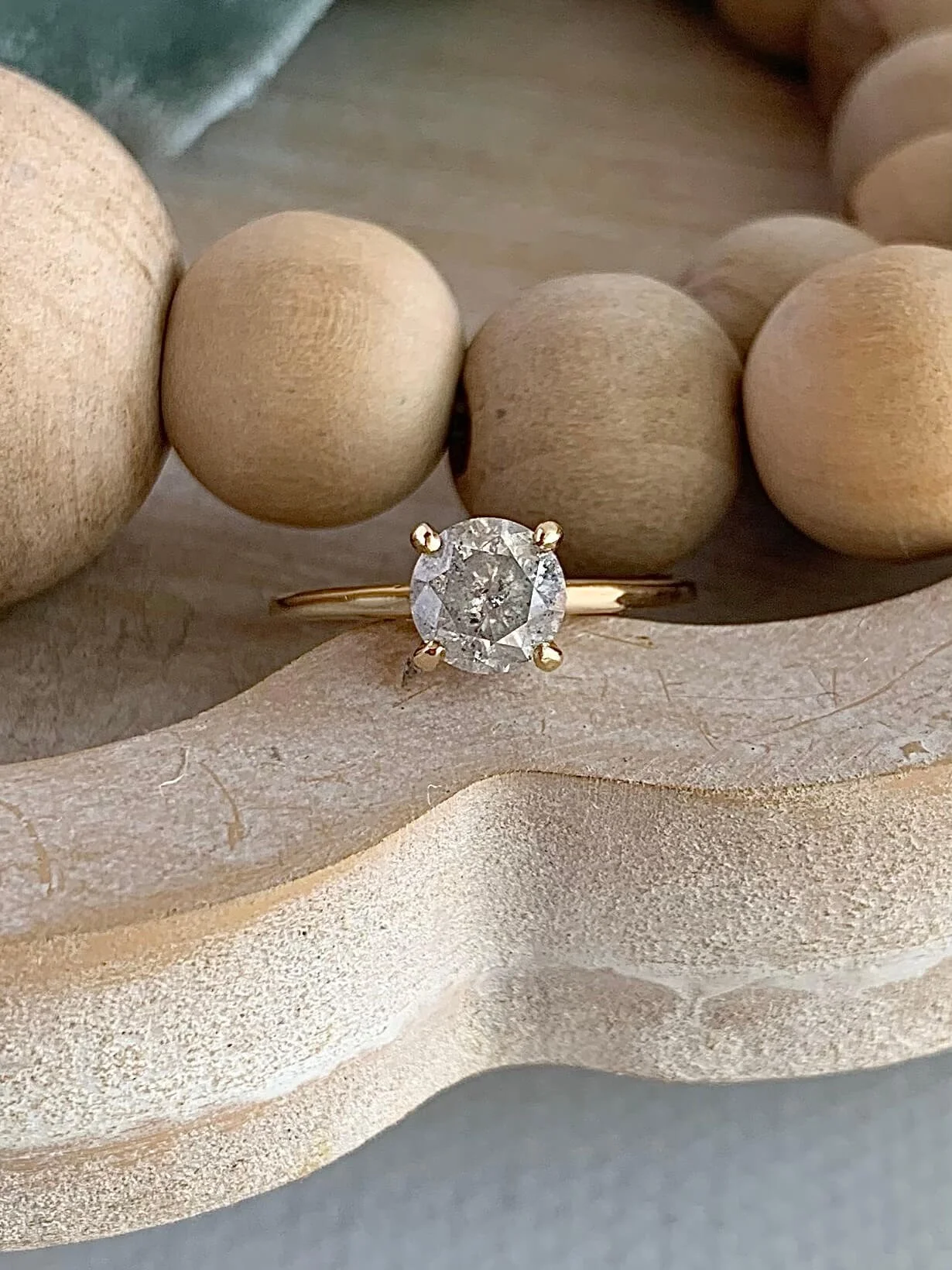 Nieves Salt & Pepper Diamond Solitaire 14k Yellow Gold Engagement Ring