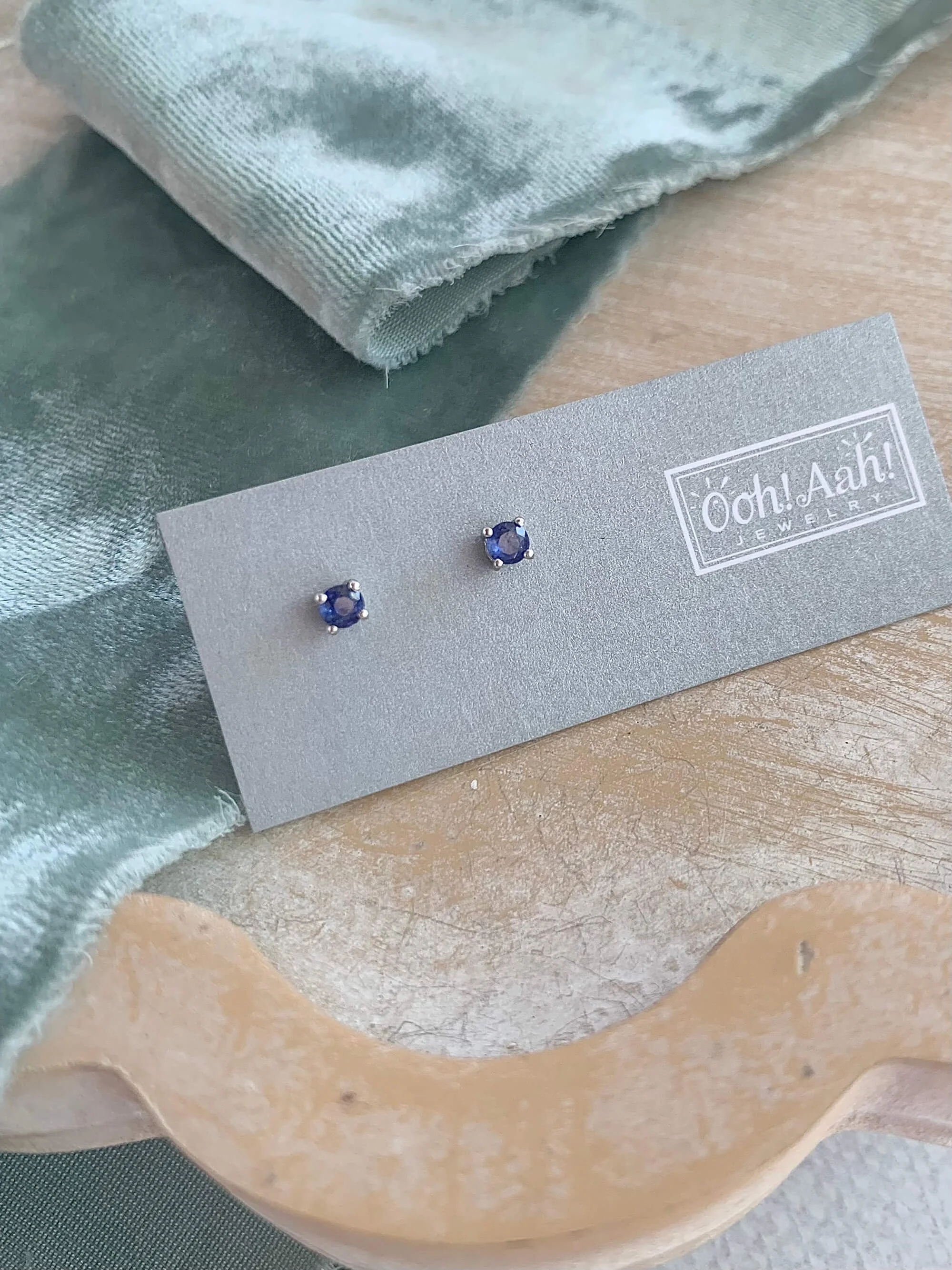 Dainty Blue Sapphire Silver Stud Earrings