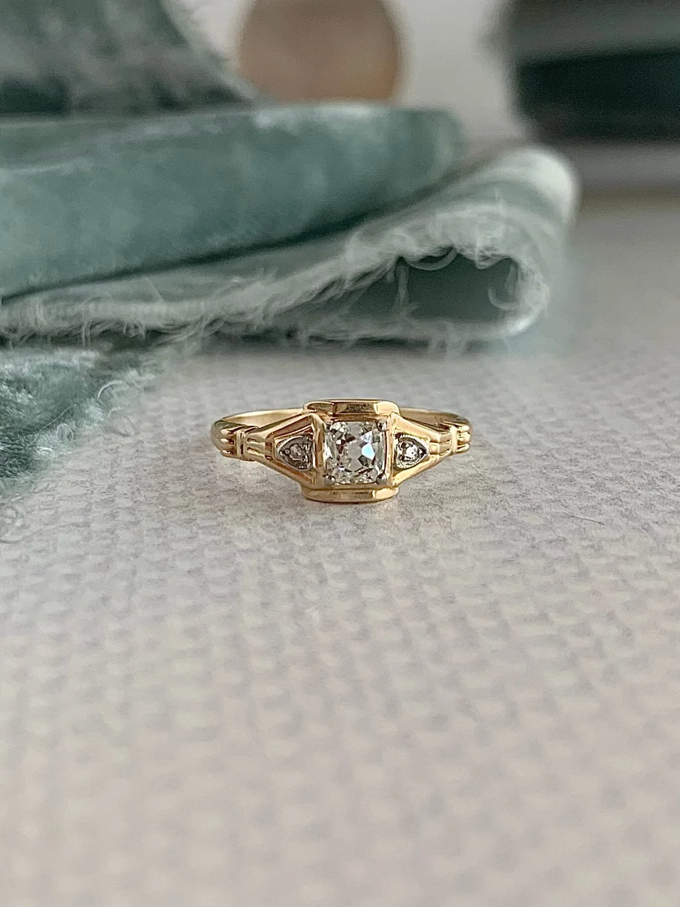 Estate 1940s Diamond 14k Yellow Gold Engagement Ring
