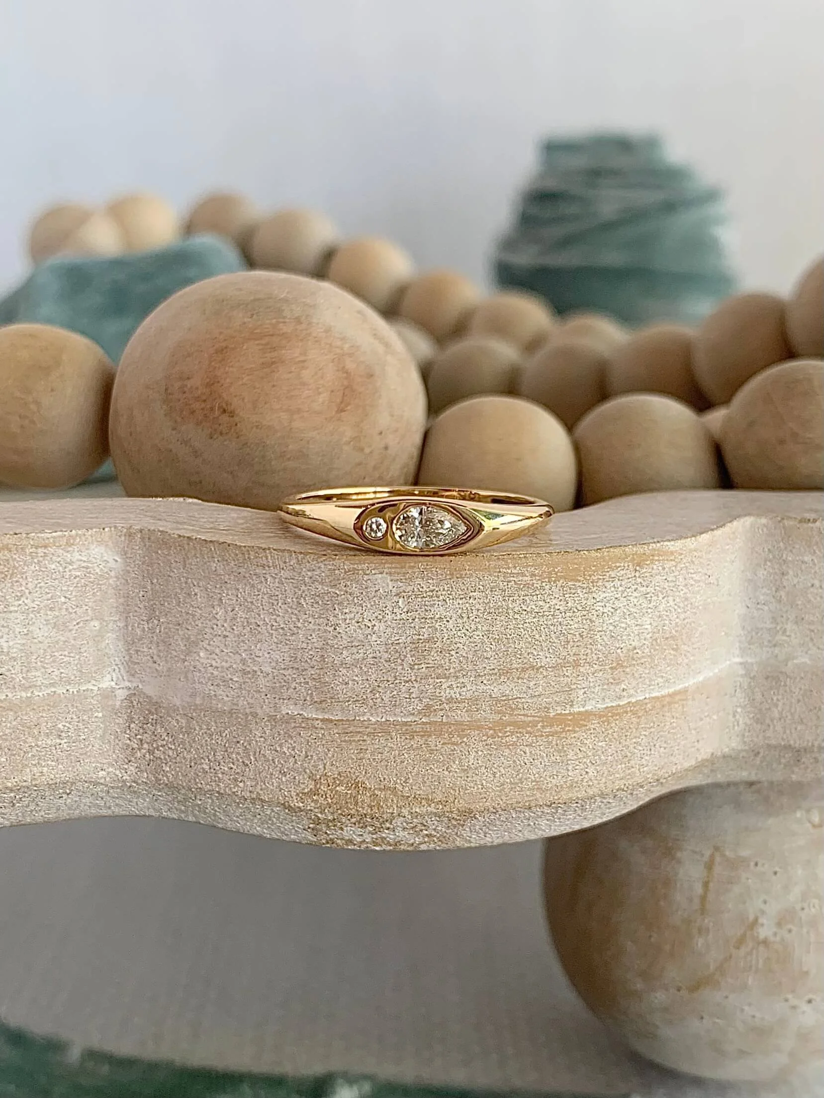 Signet Diamond Pair 14k Yellow Gold Ring