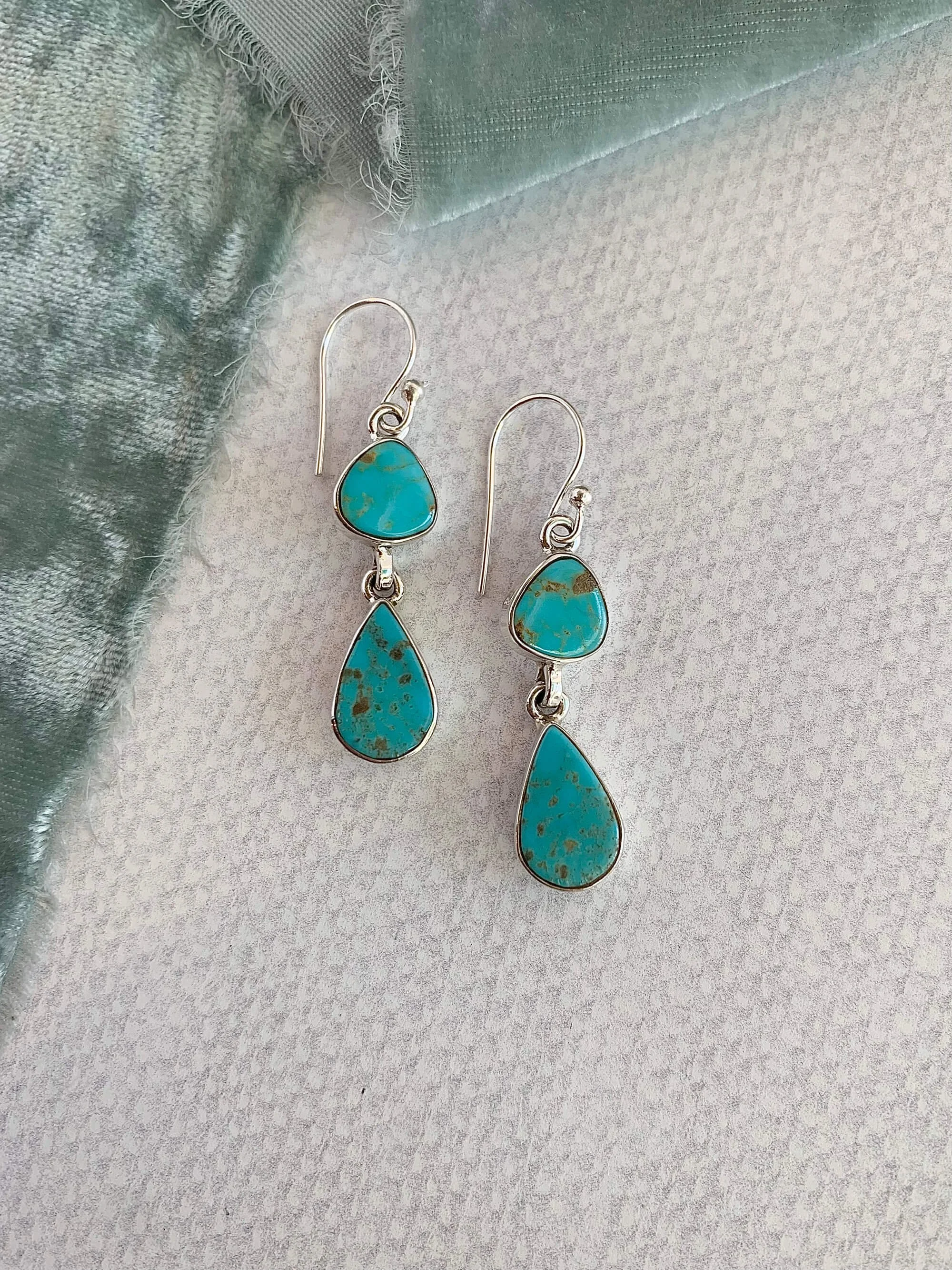 Double Turquoise Silver Earrings