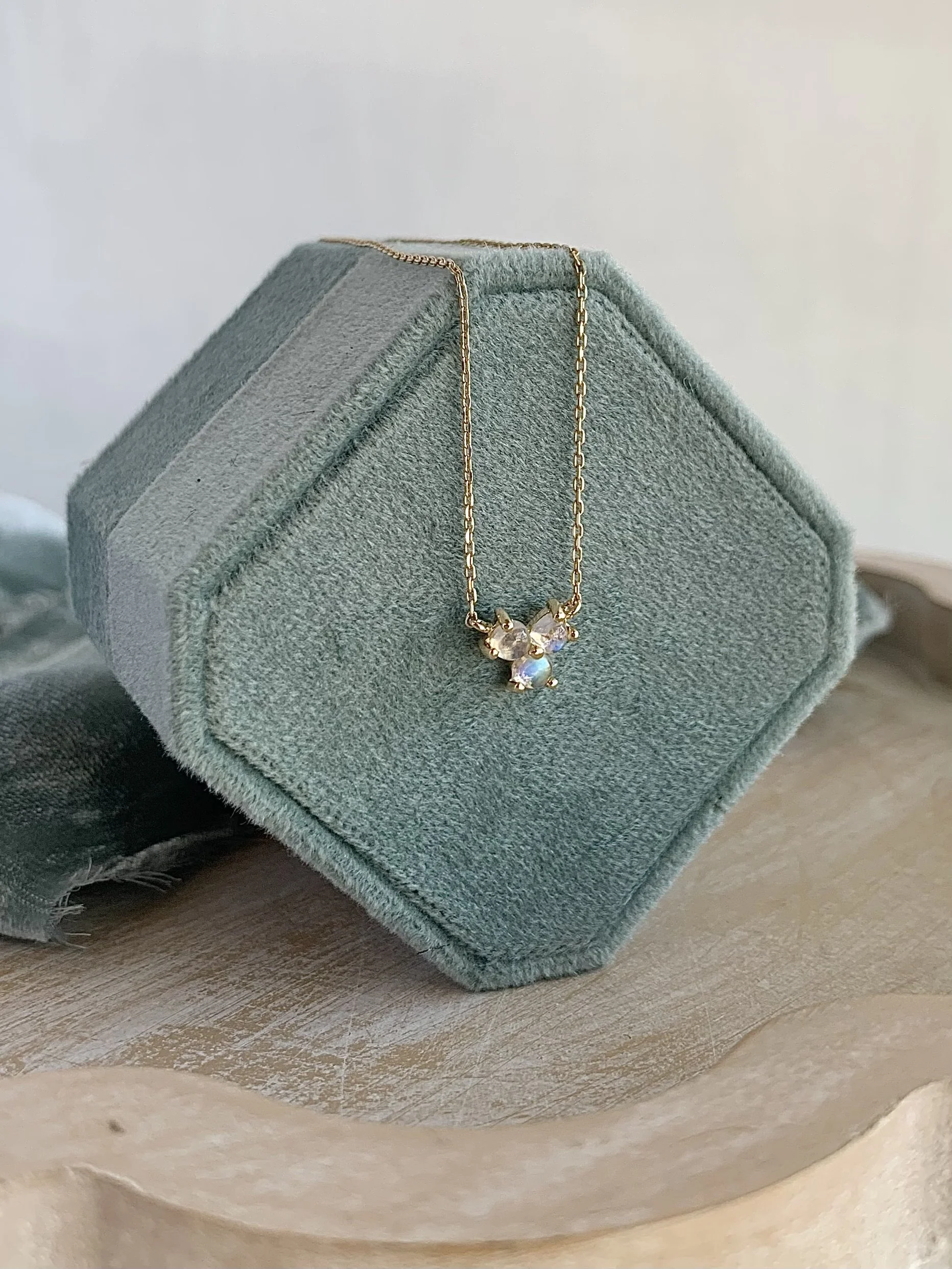 Trio Moonstone 14k Yellow Gold Necklace