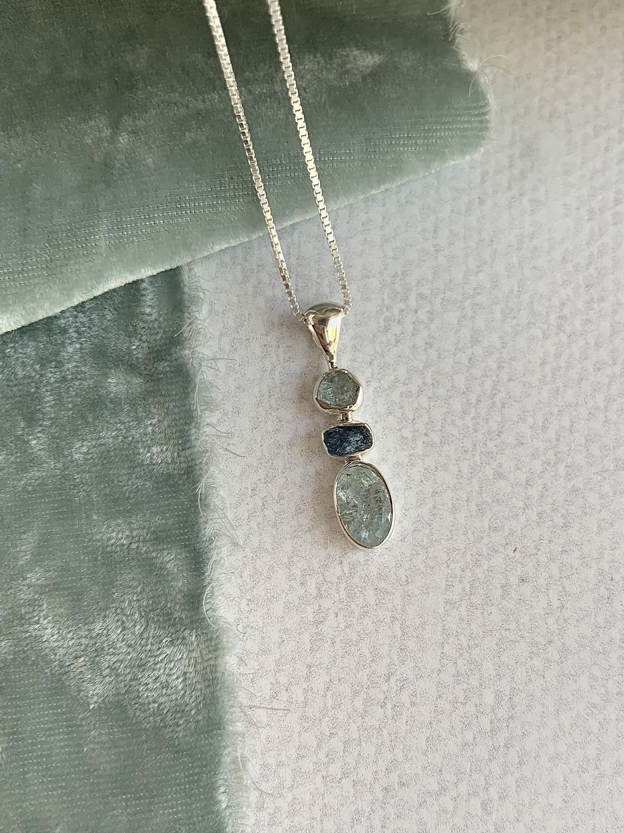 Three Shades of Aquamarine Silver Necklace
