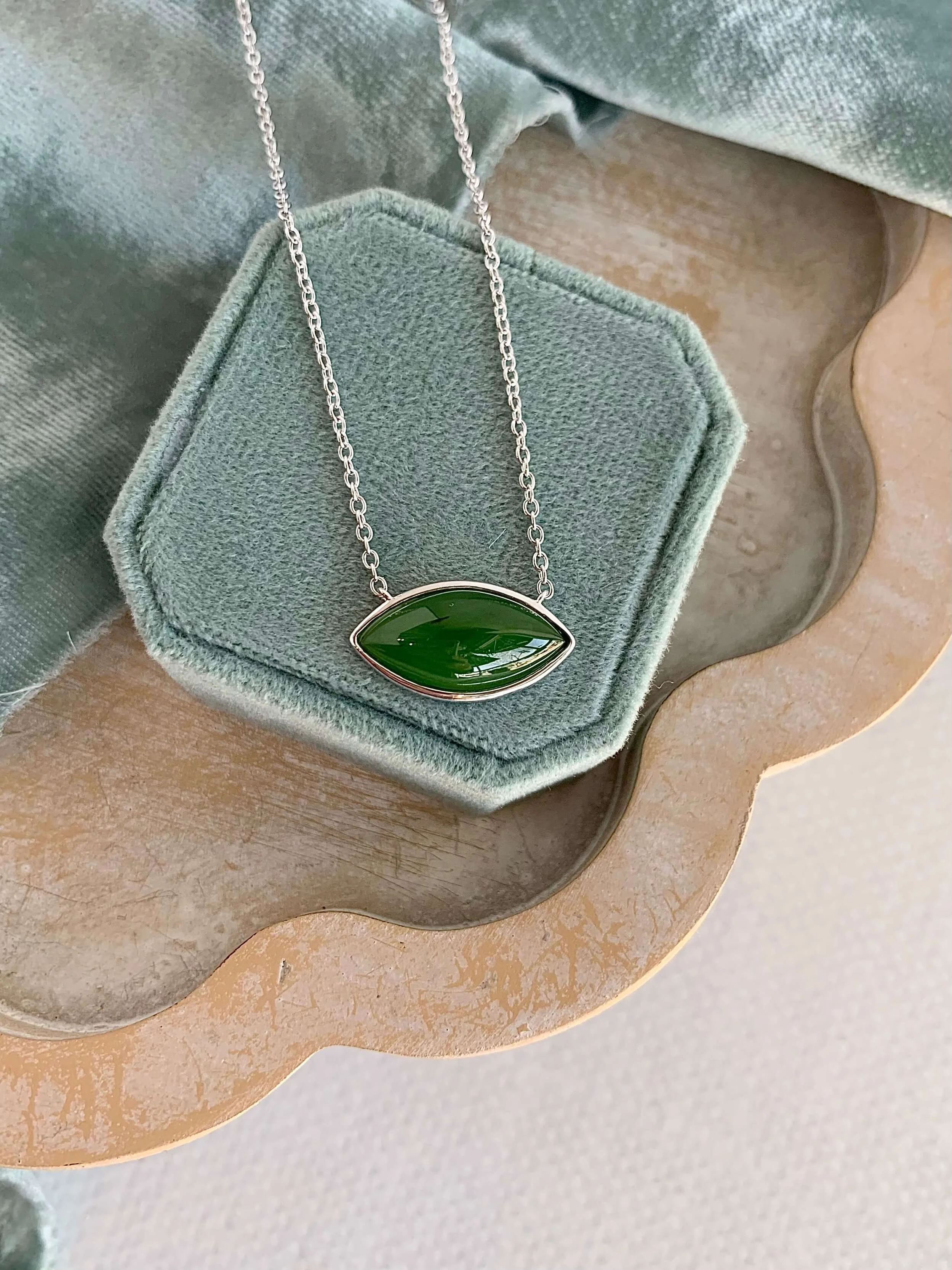 East West Set Jade Silver Necklace