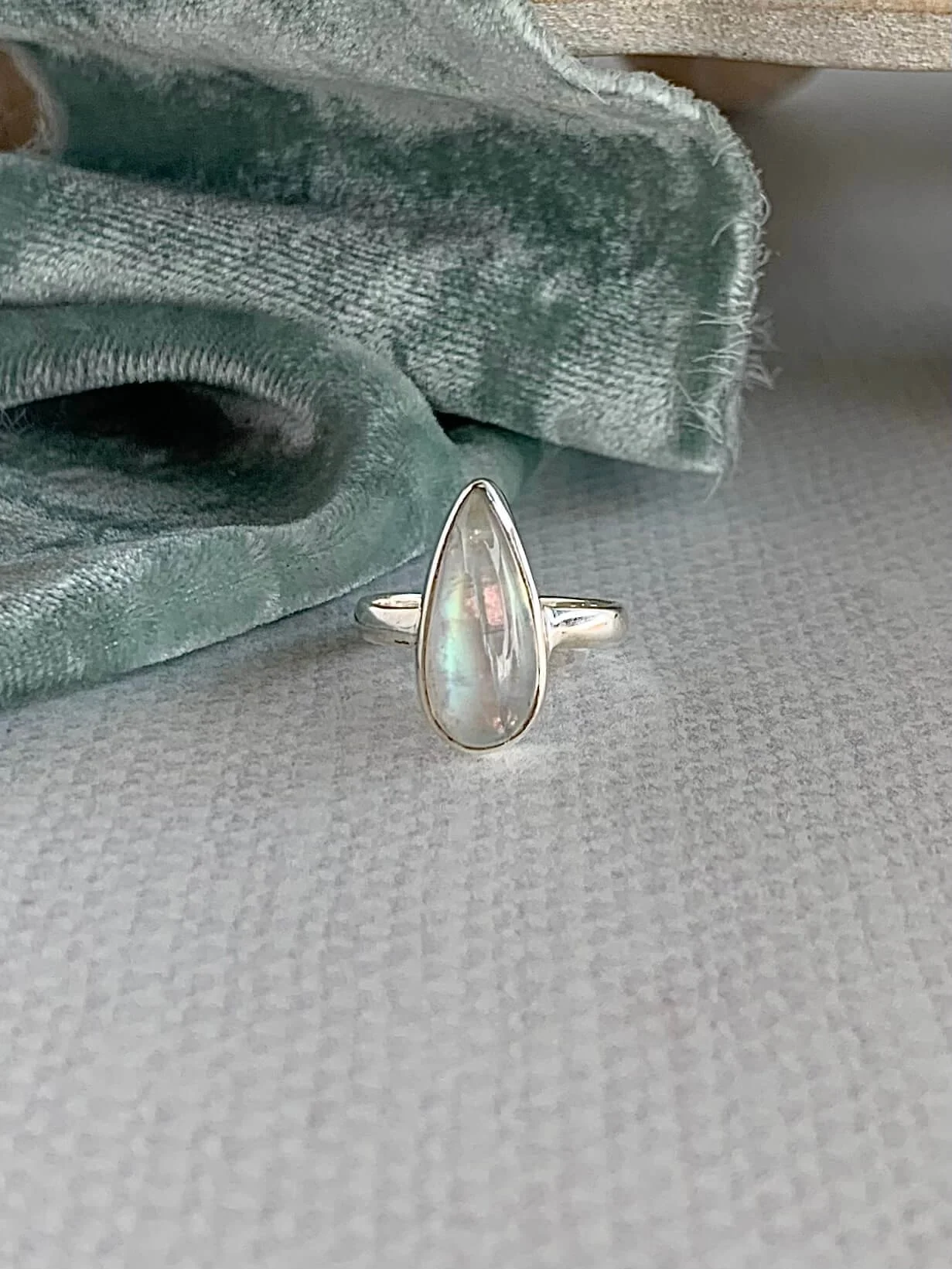 Grateful Rainbow Moonstone Silver Ring