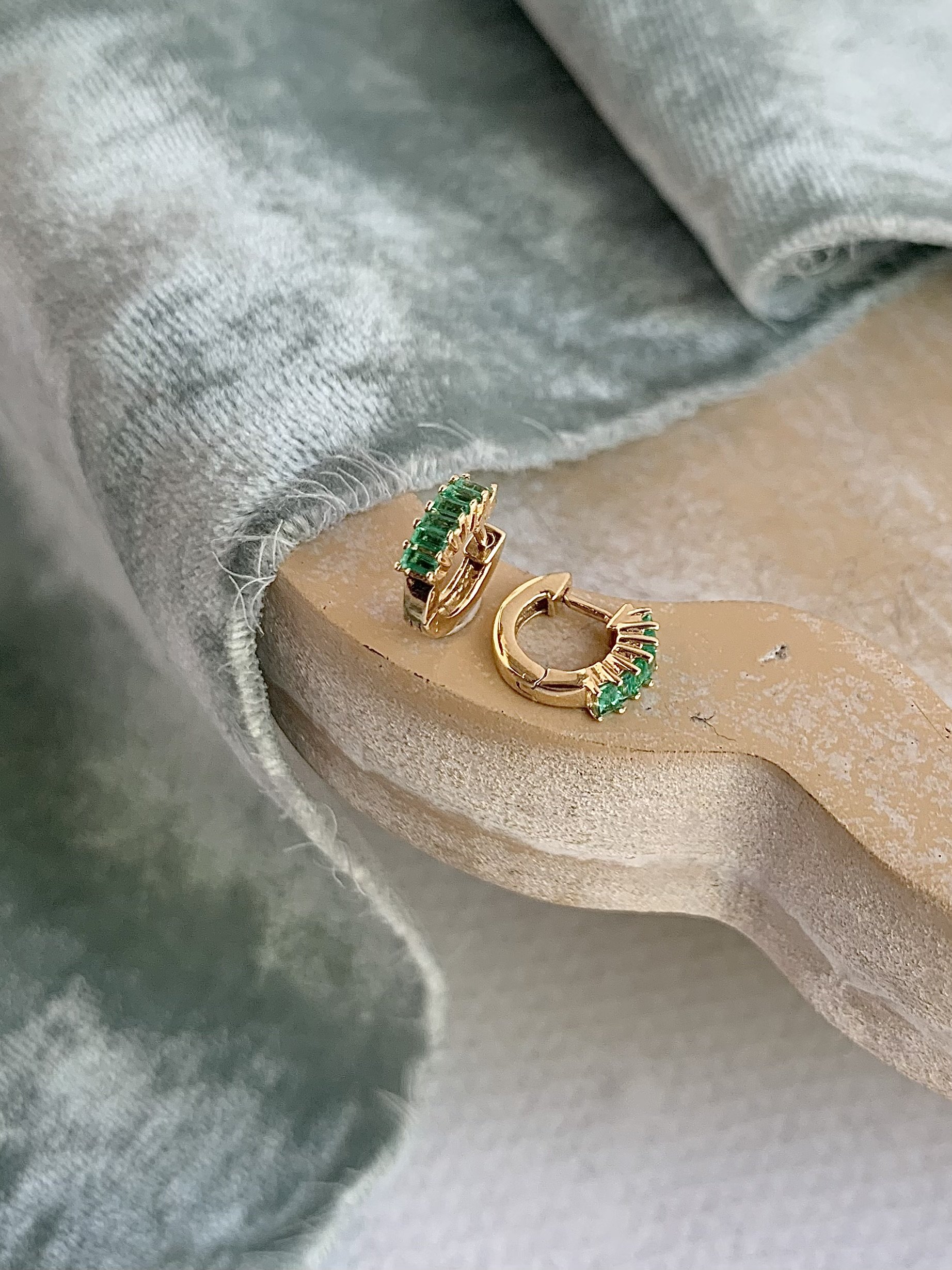 Stacked Emerald 14k Yellow Gold Huggie Hoops
