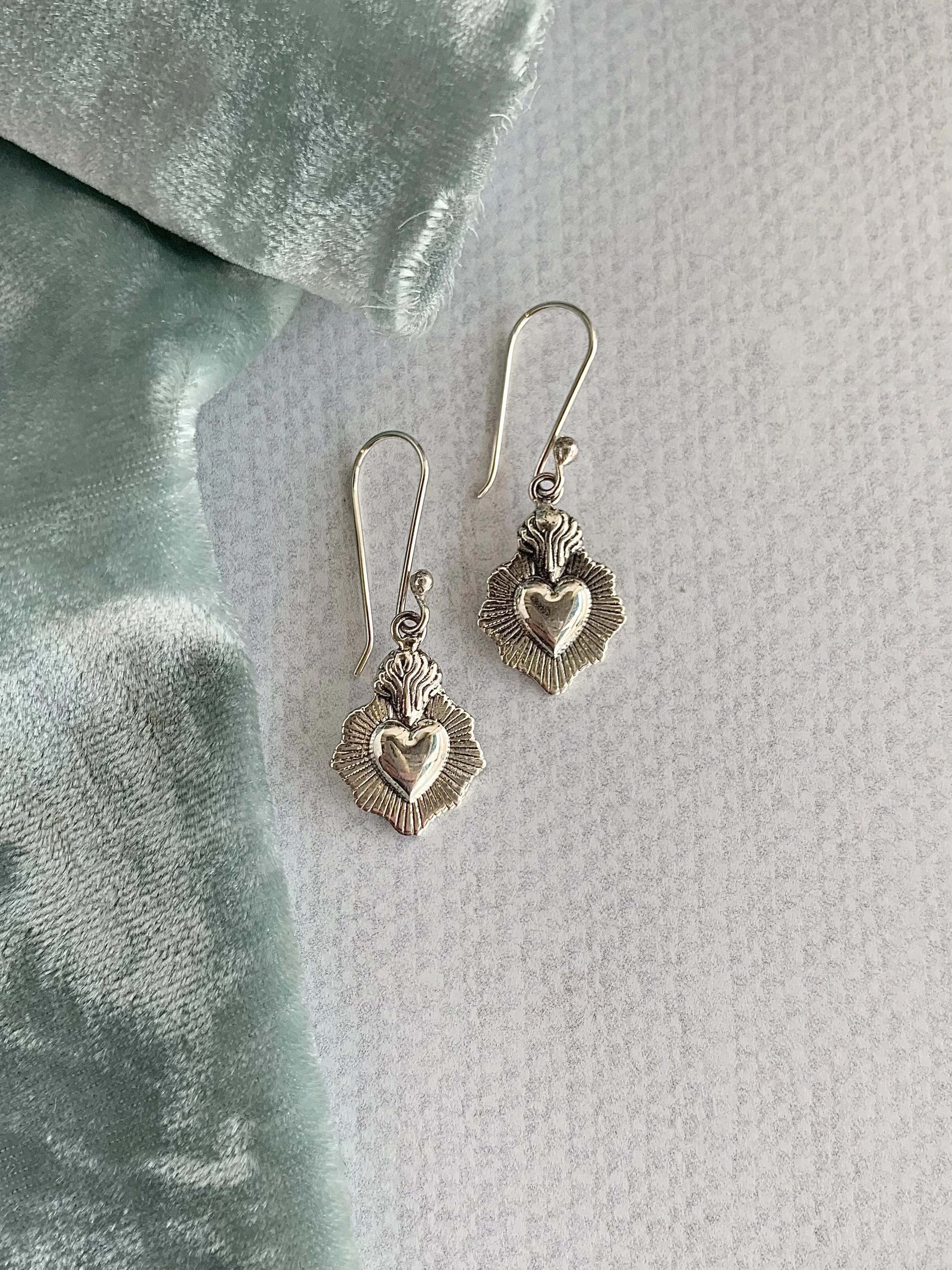 Sacred Heart Silver Earrings