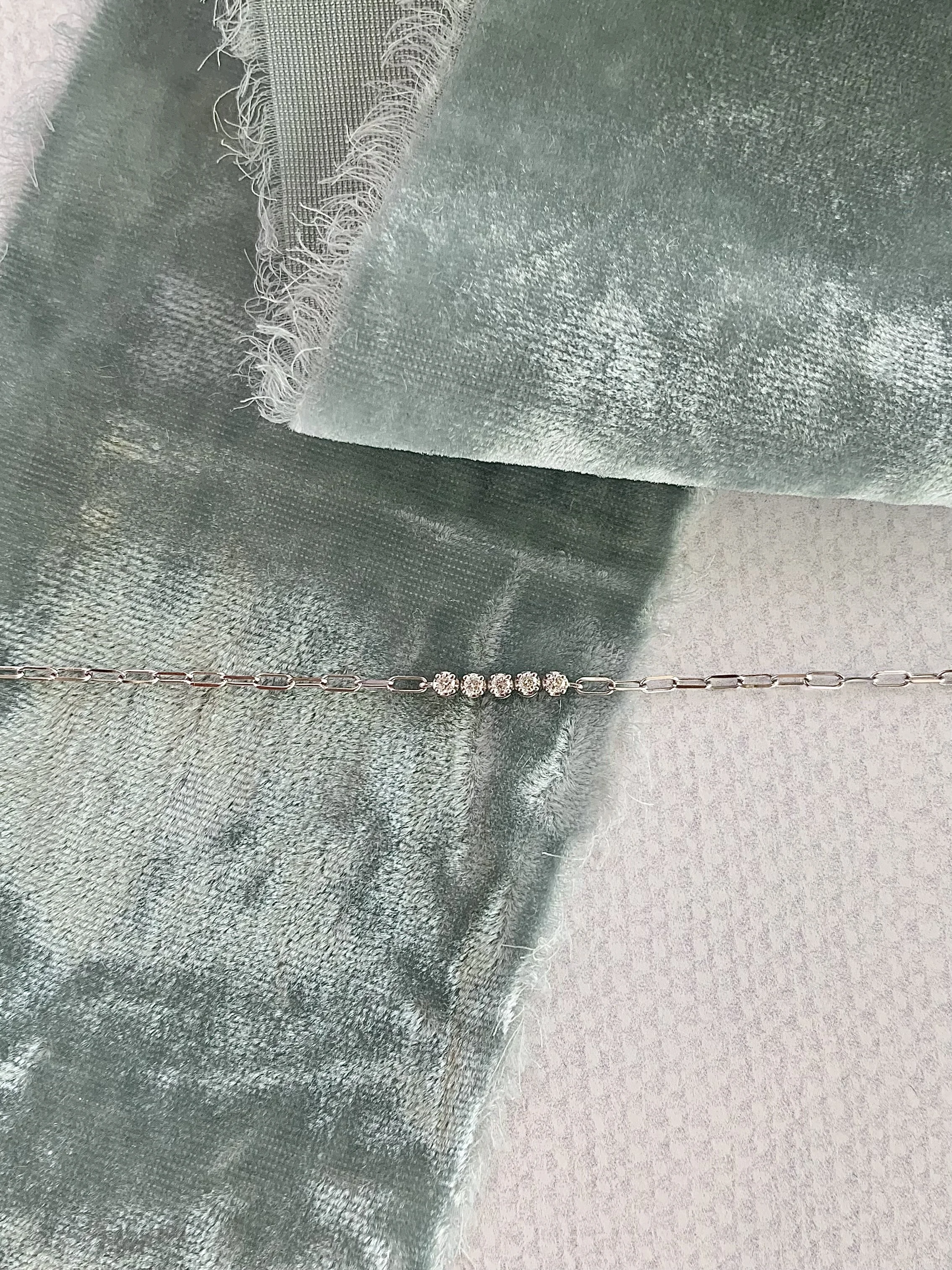 Dainty 5 Diamond Paperclip 14k White Gold Bracelet