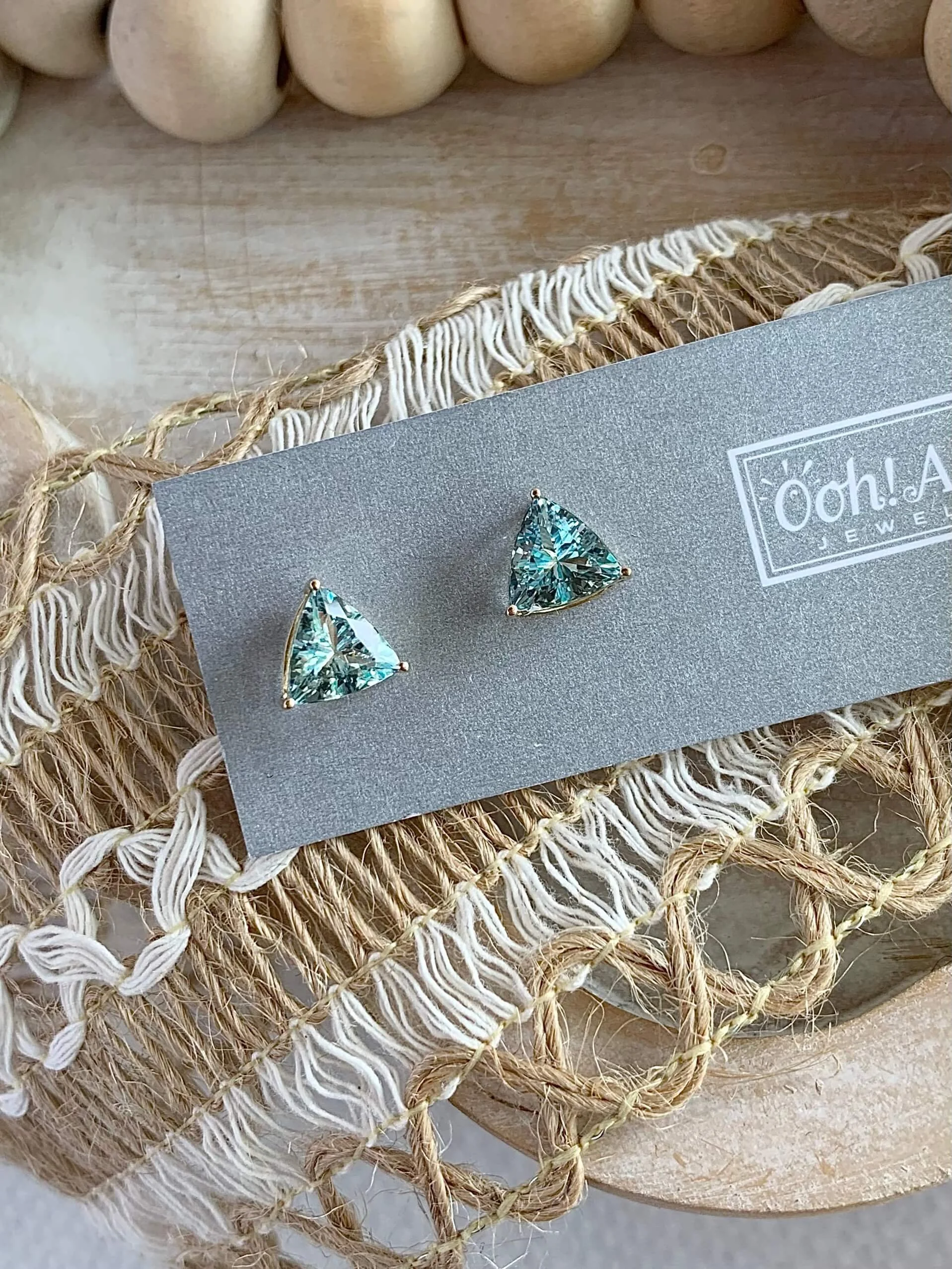 Trillion Aquamarine 14k Yellow Gold Stud Earrings