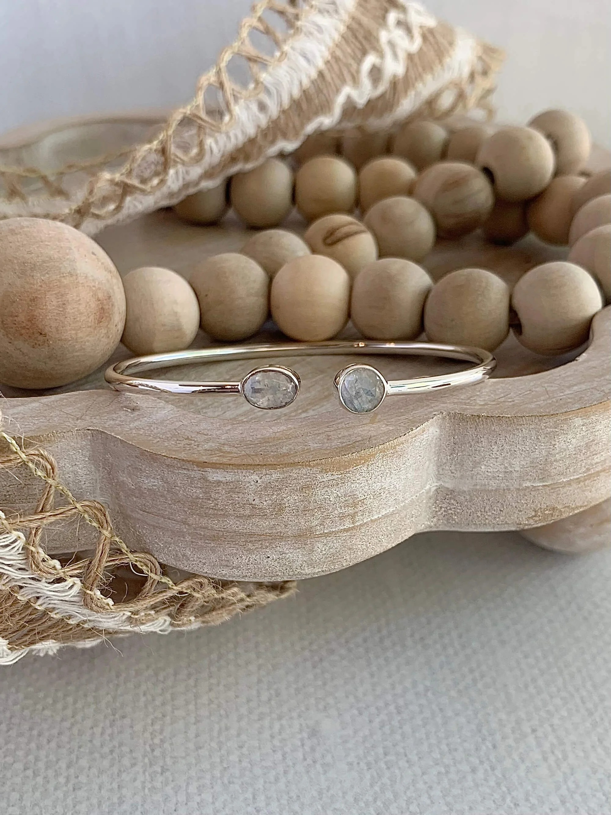Faceted Moonstone Silver Twist Bracelet