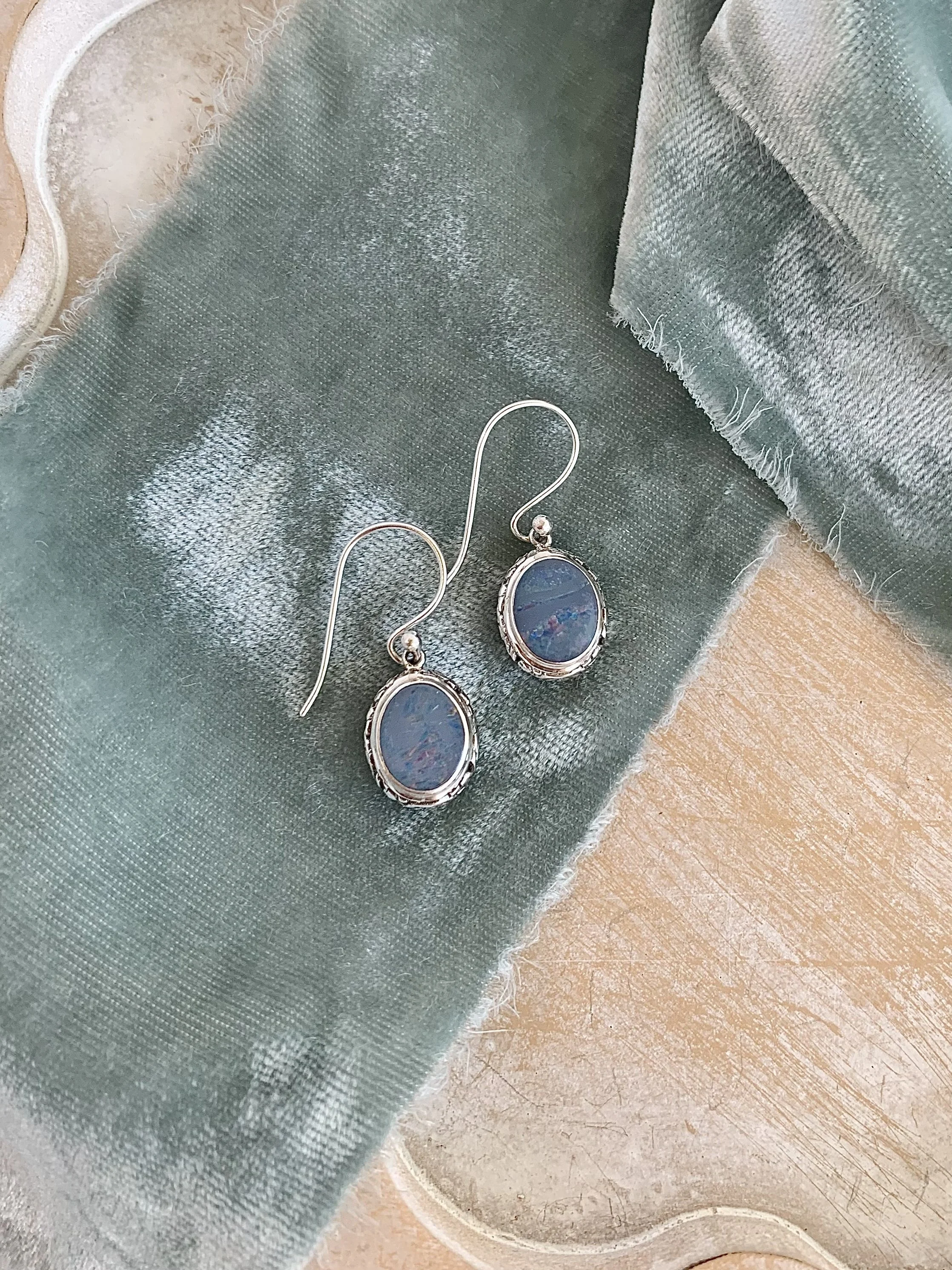 Natural Australian Opal Silver Earrings