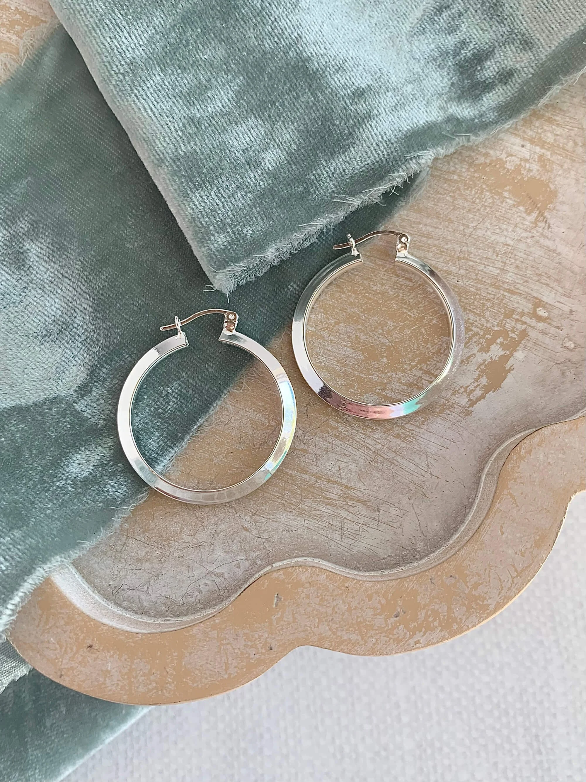 Knife Edge Silver Hoops