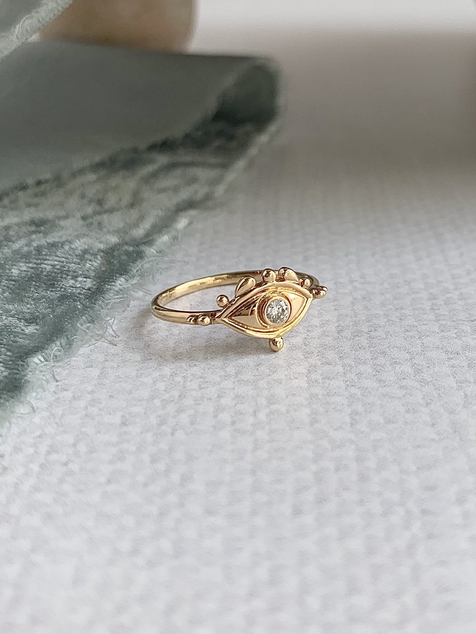 Bye Bye Bad Vibes Diamond Evil Eye 18k Yellow Gold Ring