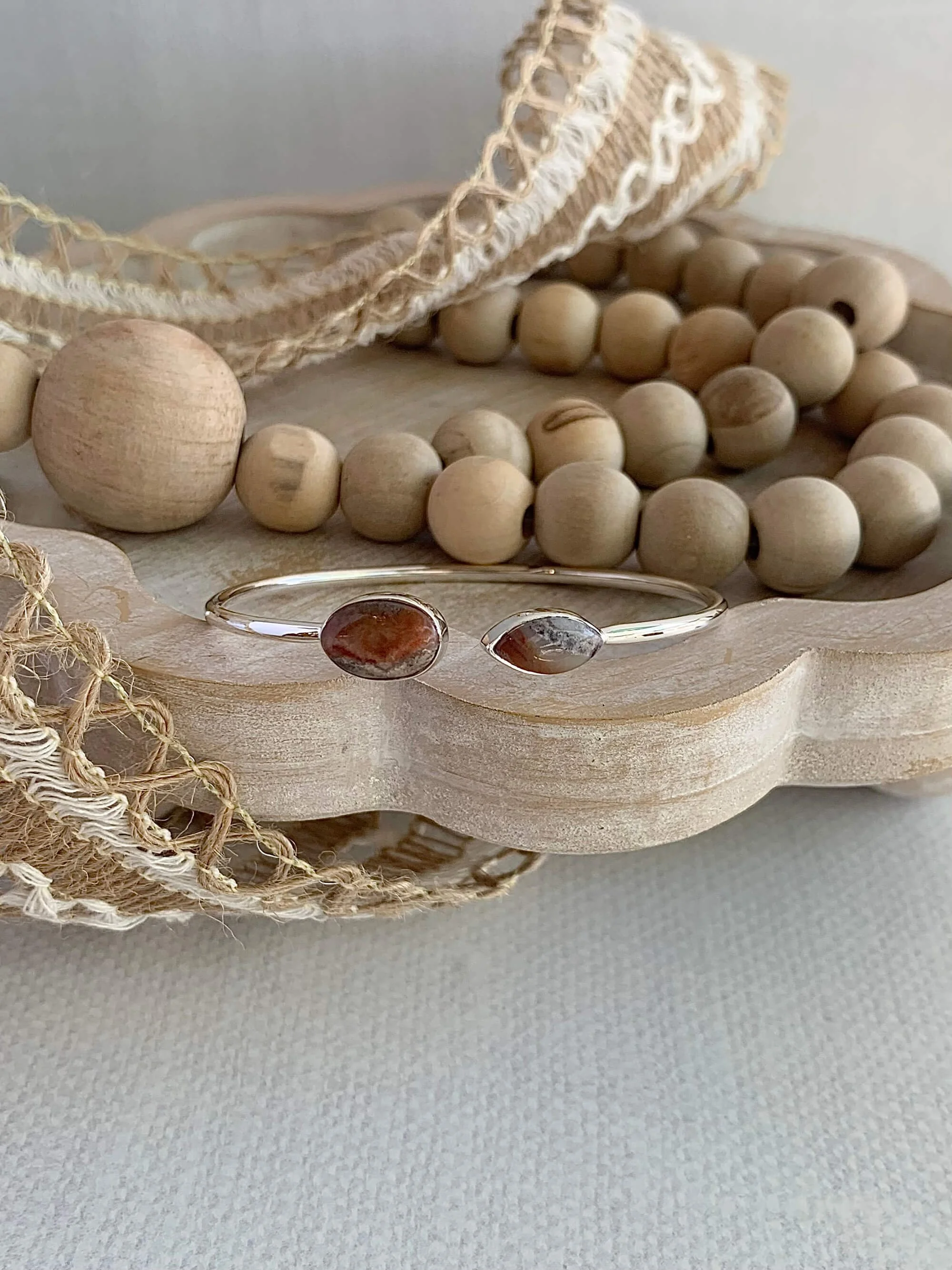 Crazy Lace Agate Silver Twist Bracelet