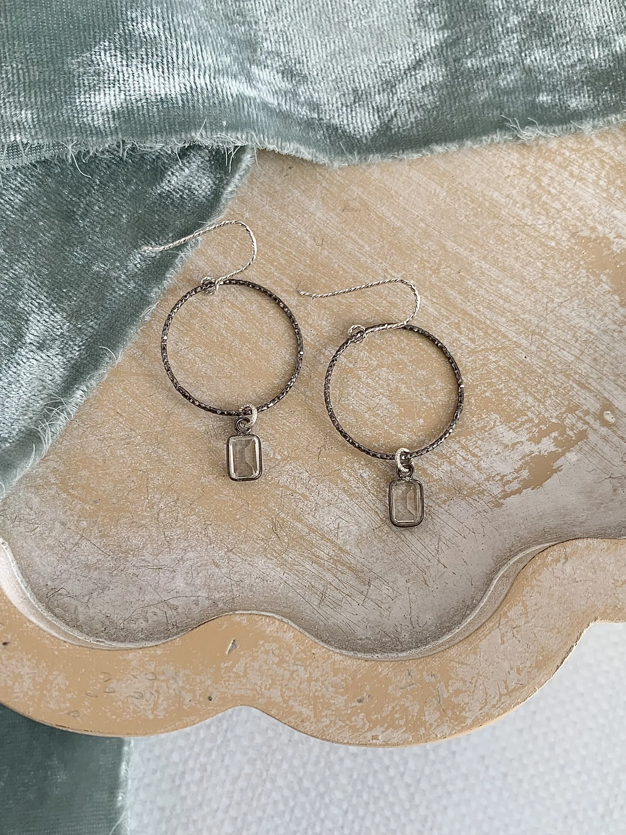 Dark Rhodium CZ Circle Silver Earrings
