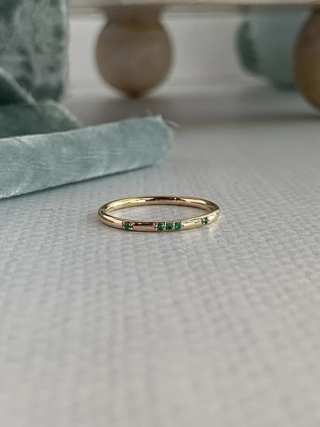 Scattered Emerald 14k Yellow Gold Stack Ring