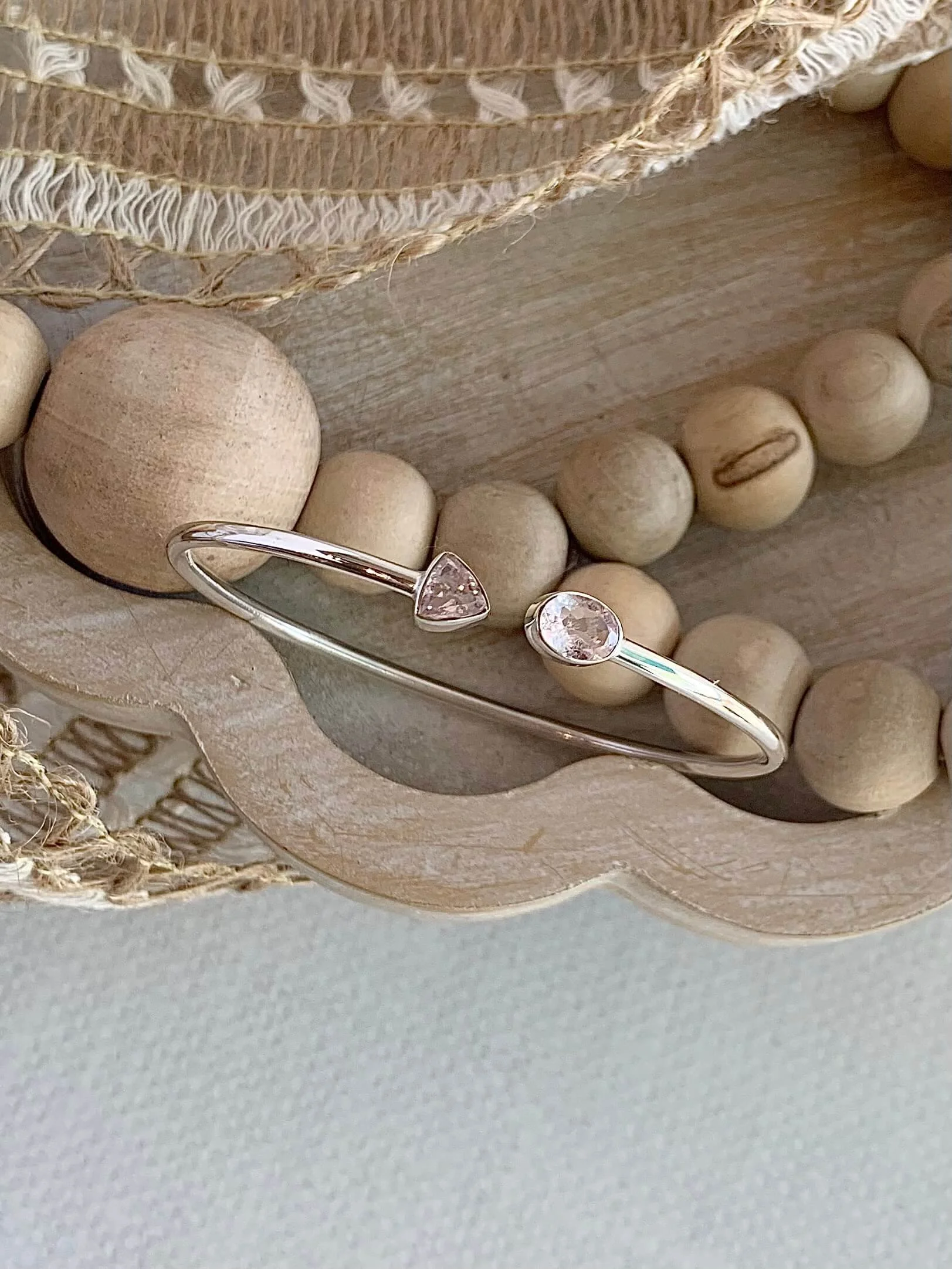 Pale Pink Morganite Silver Twist Bracelet