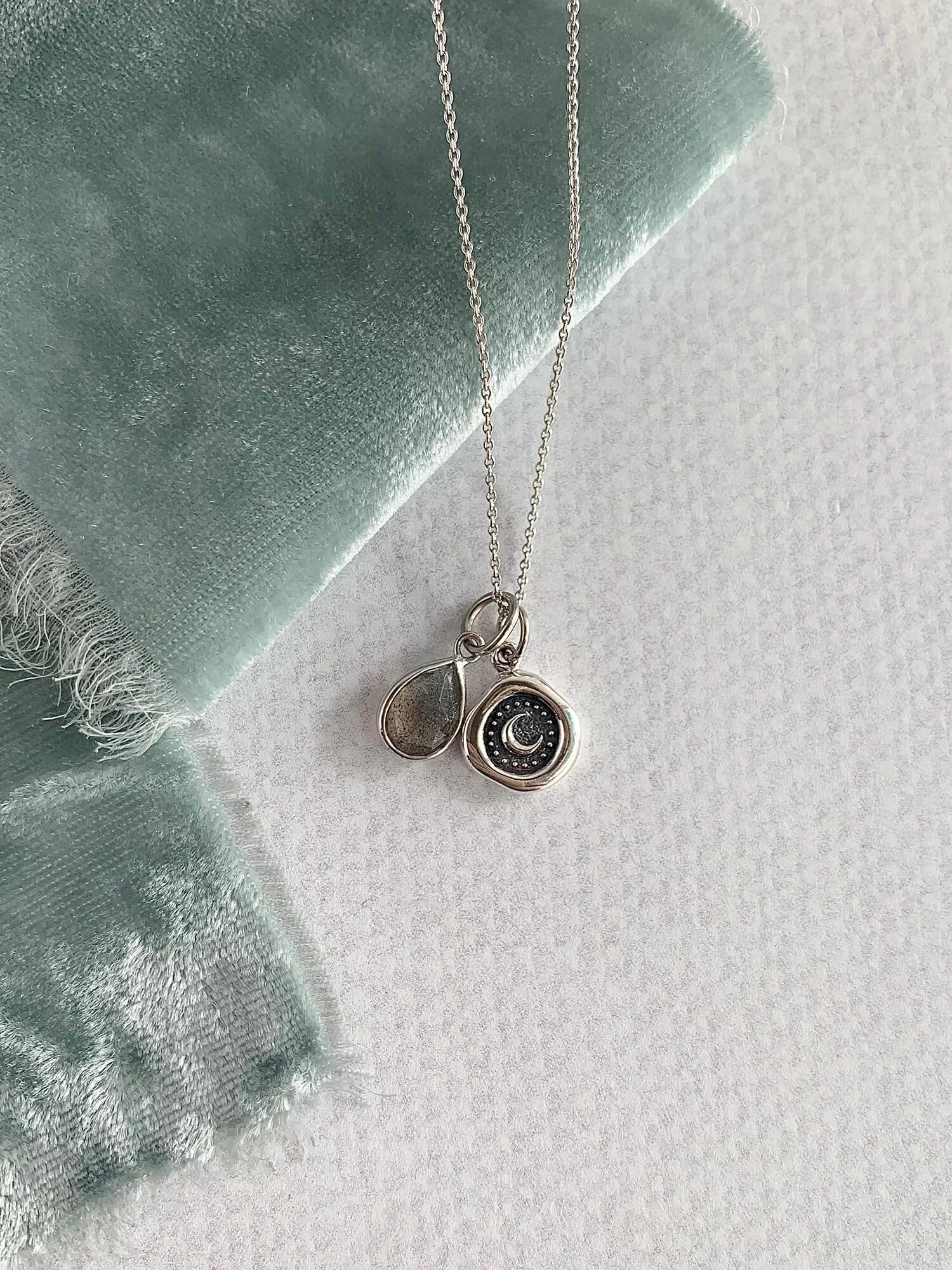 Crescent Moons Labradorite Silver Necklace