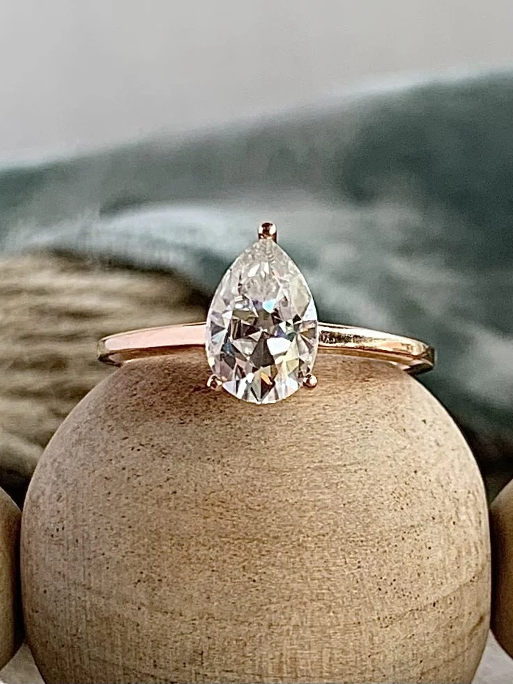 Sabra 1.85 Carat Pear Cut Moissanite 14k Rose 3 Prong Engagement Ring