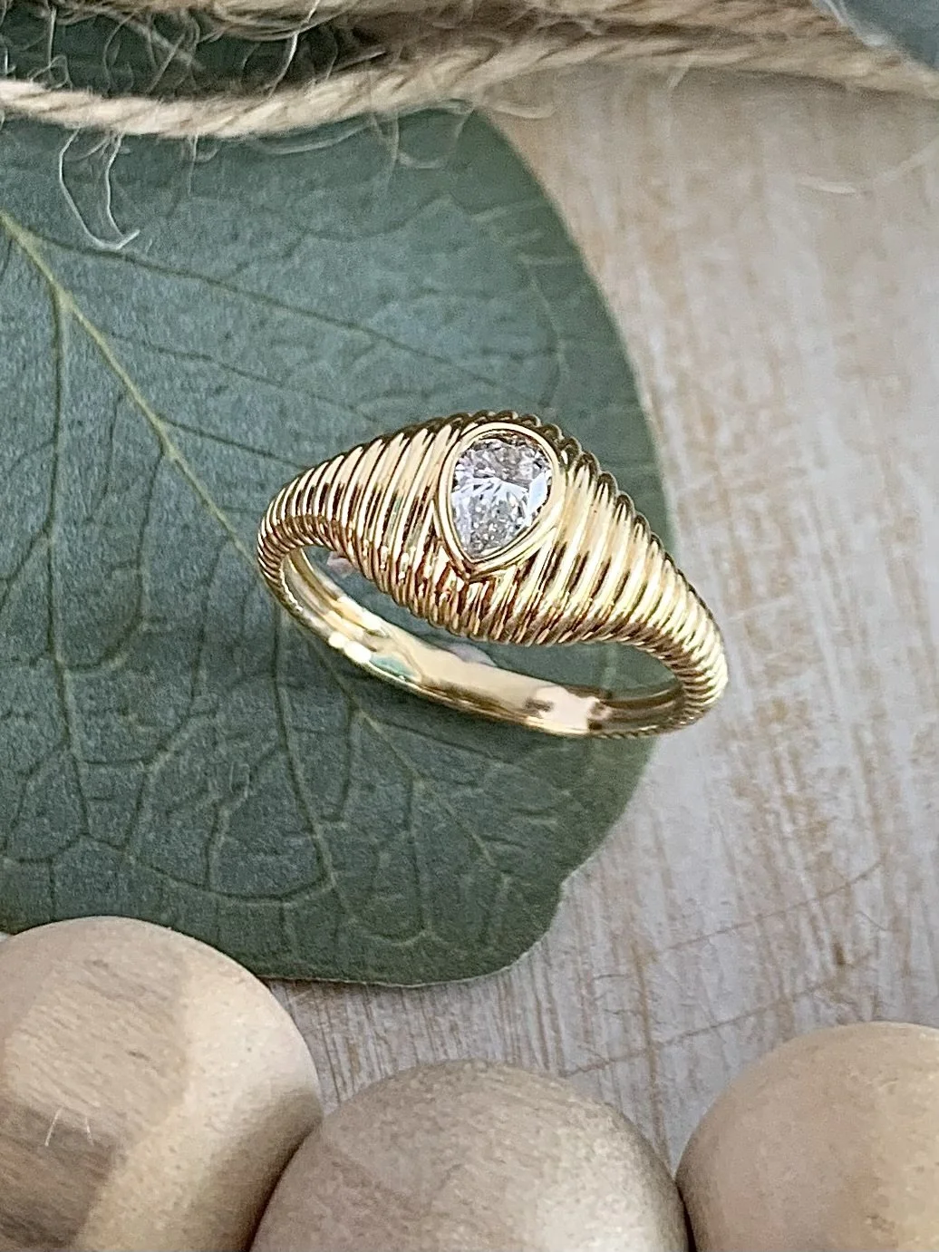 Clarisse Pear Cut Diamond Tapered Dome 14k Yellow Gold Engagement Ring