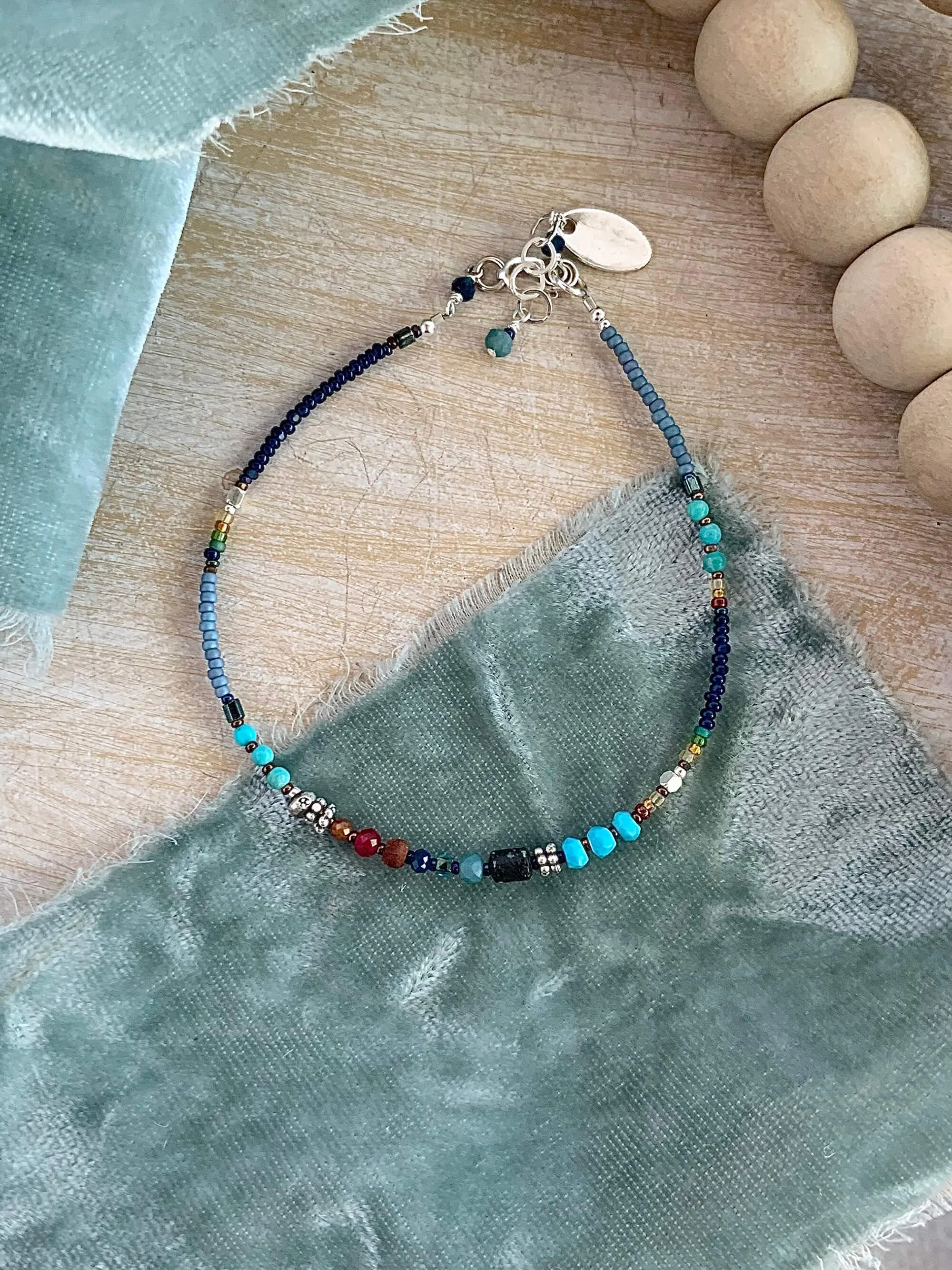 Turquoise, Bauxite, Ruby, Citrine, Czech Glass Silver Bracelet