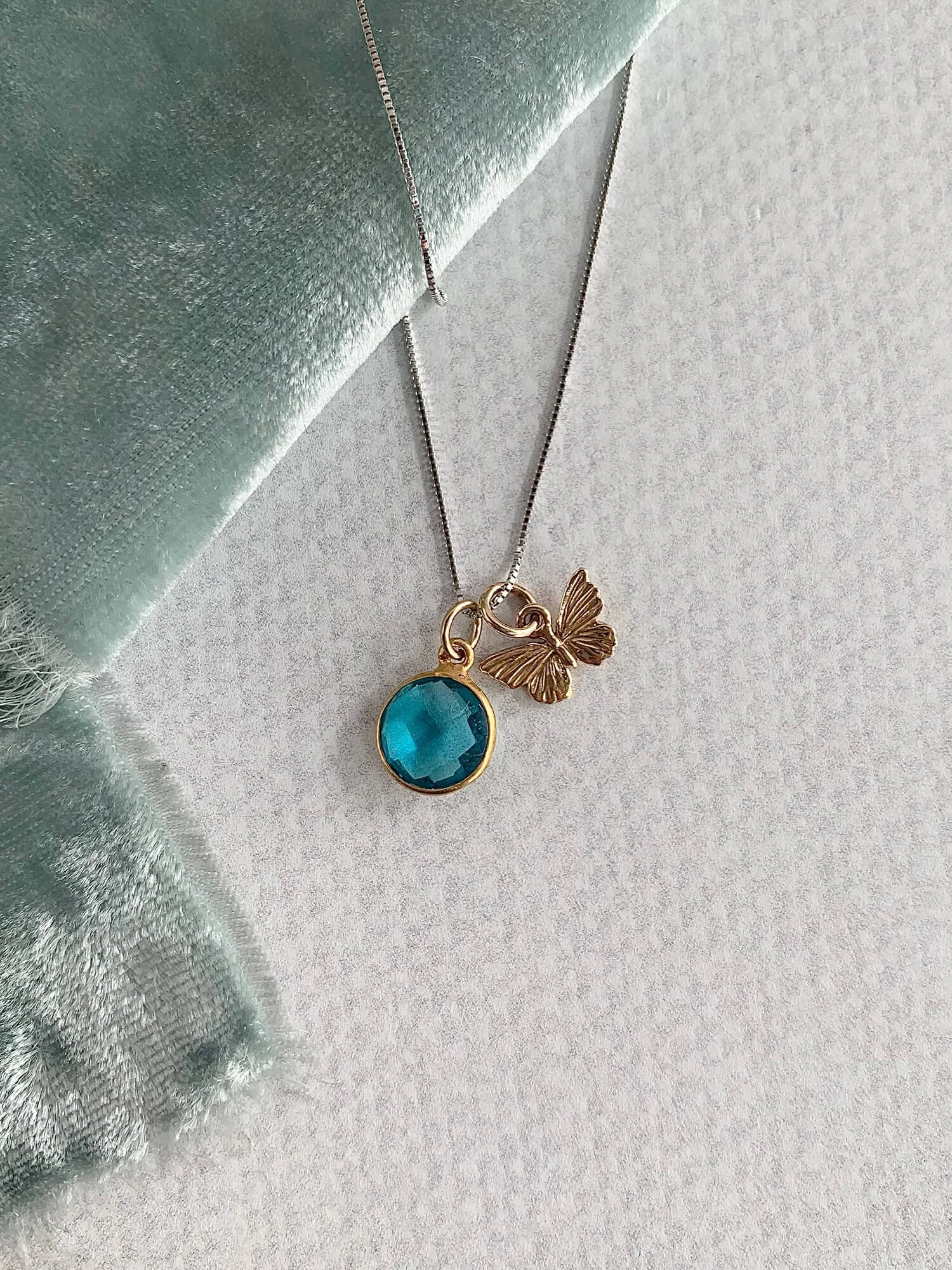 bleu topaz gentle butterfly mixed metal neckalce $62.00 code kj-vns6691bz.jpeg