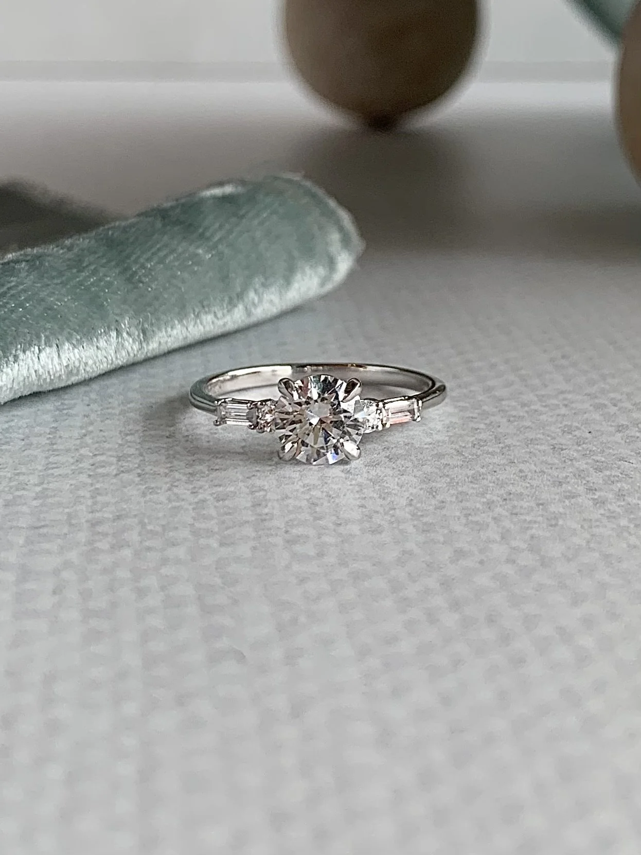 Amada 14k White Gold 1.25ct Lab Diamond .16ctw Lab Diamond Accent Engagement Ring