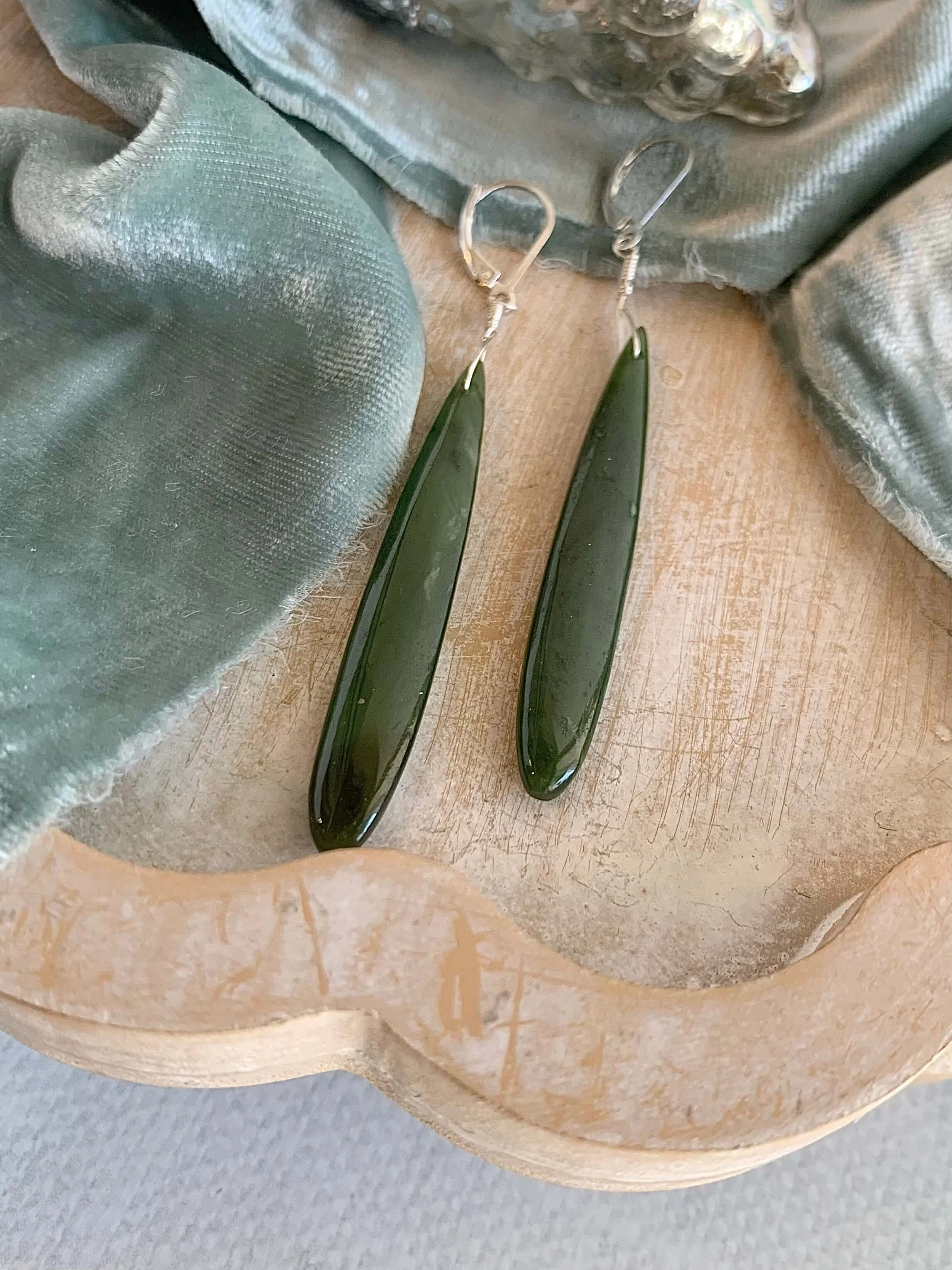 Verdant Green Jade Silver Earrings