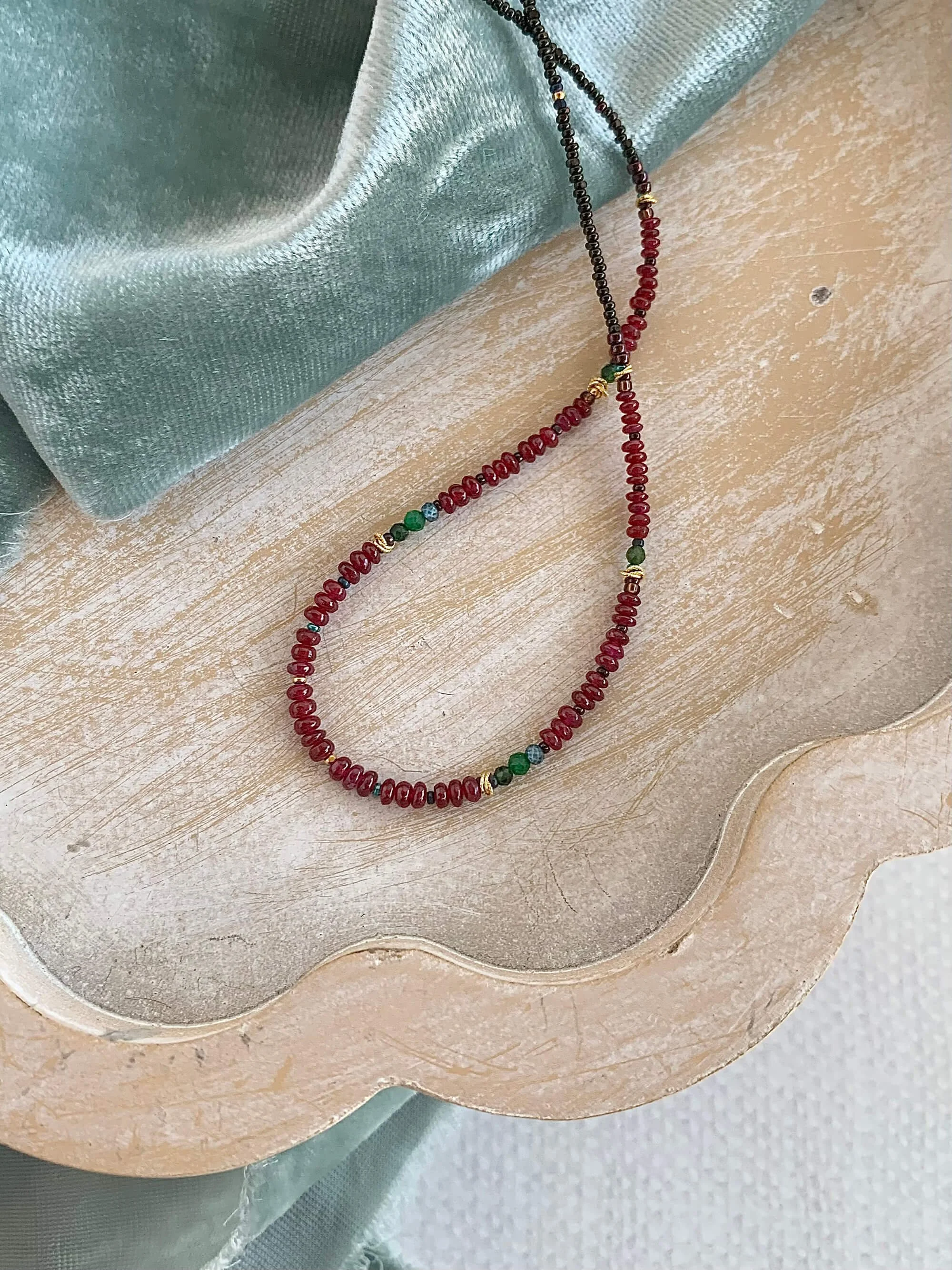 Ruby, Emerald, Tourmaline, Gold Fill Necklace