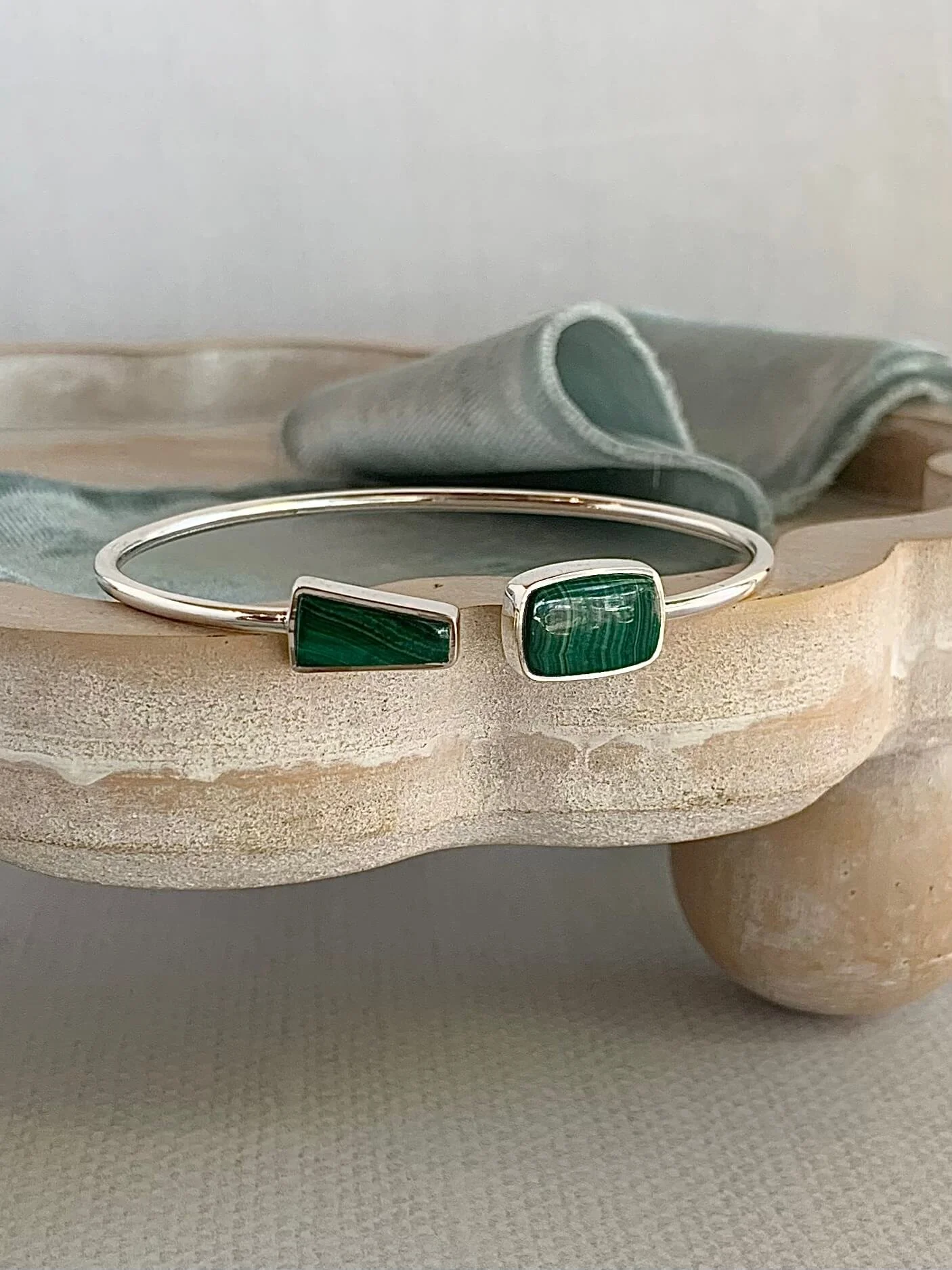 Malachite Silver Twist Bracelet