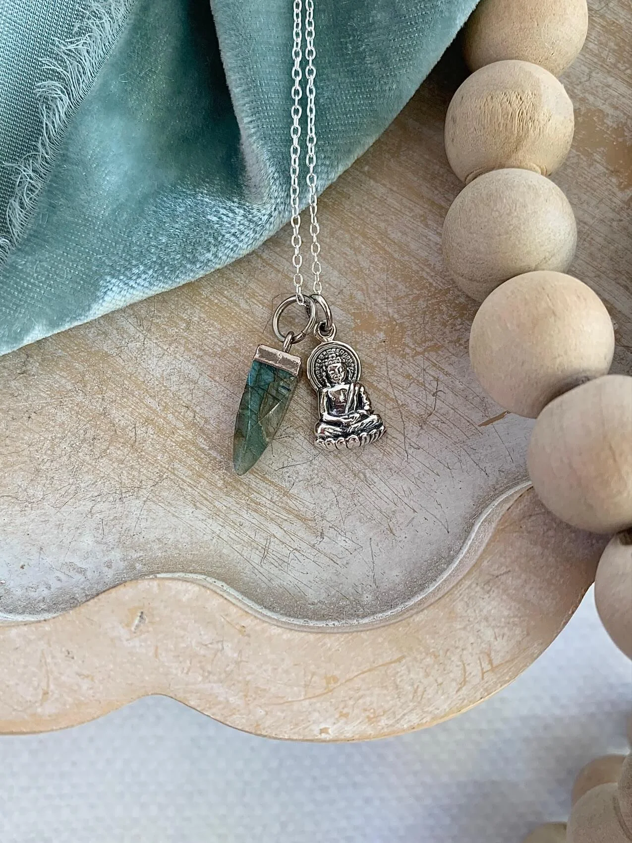 Contentment Buddha Labradorite Silver Necklace