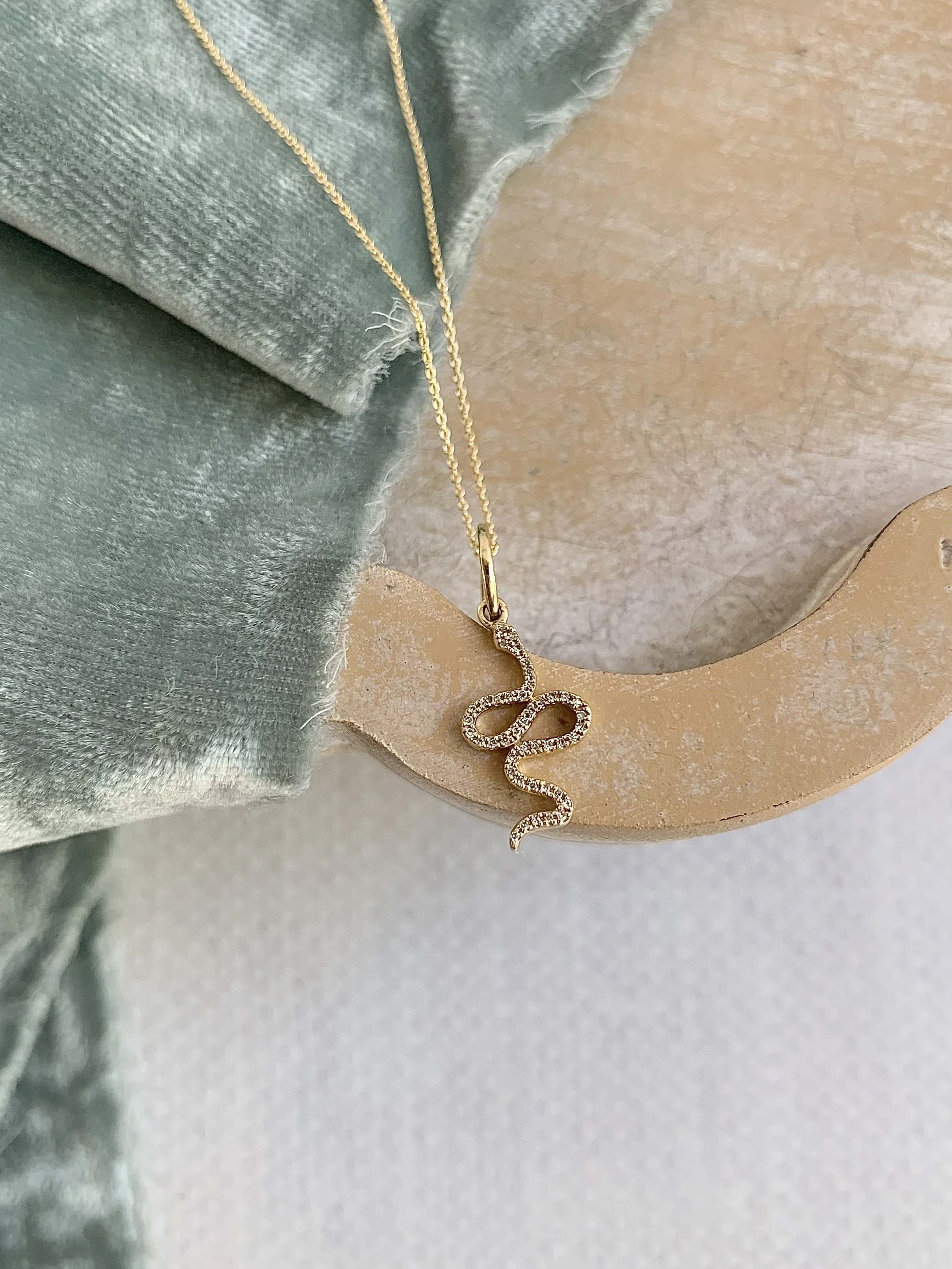 Slender Diamond Snake 14k Yellow Gold Necklace