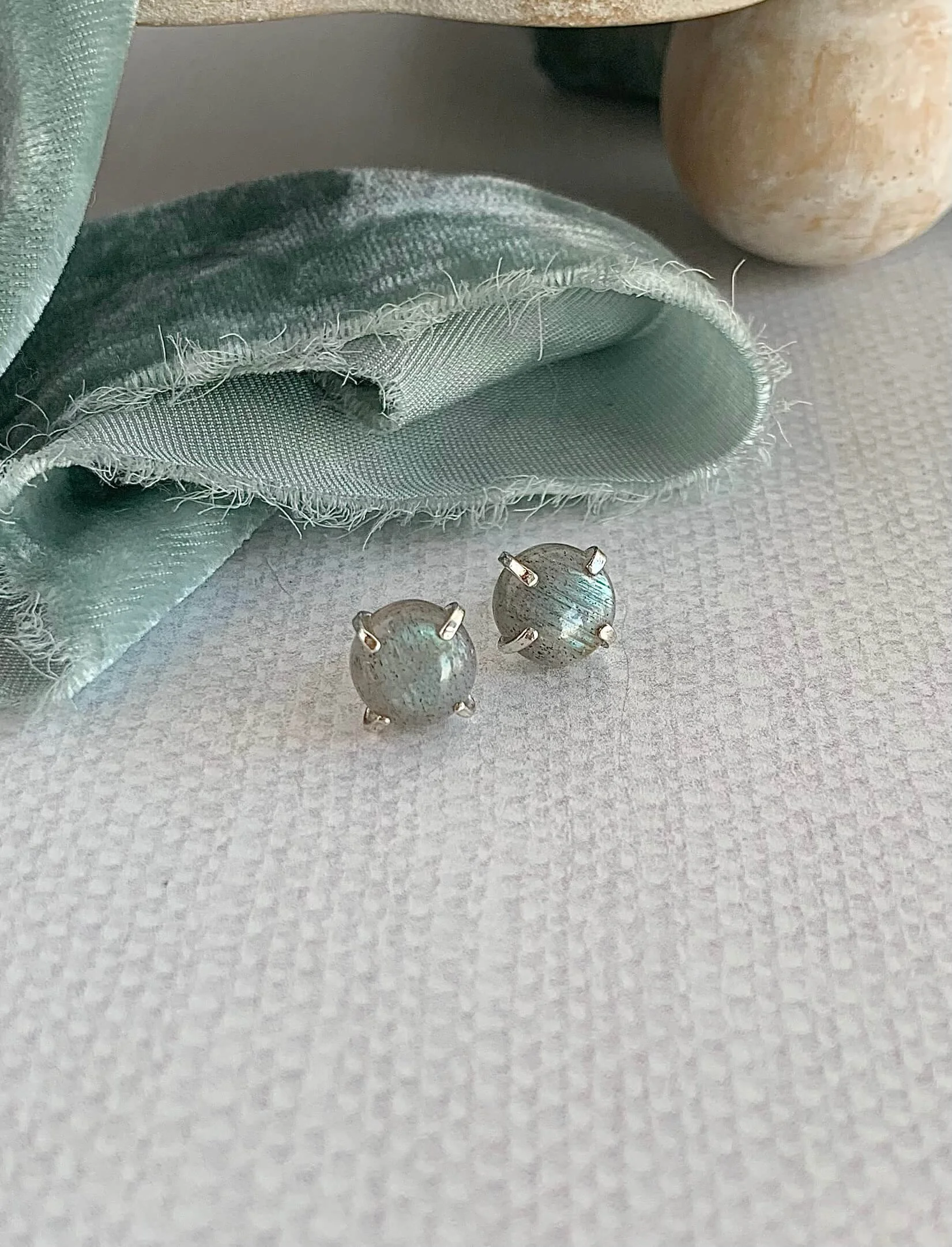 Labradorite Claw Prong Silver Stud Earrings